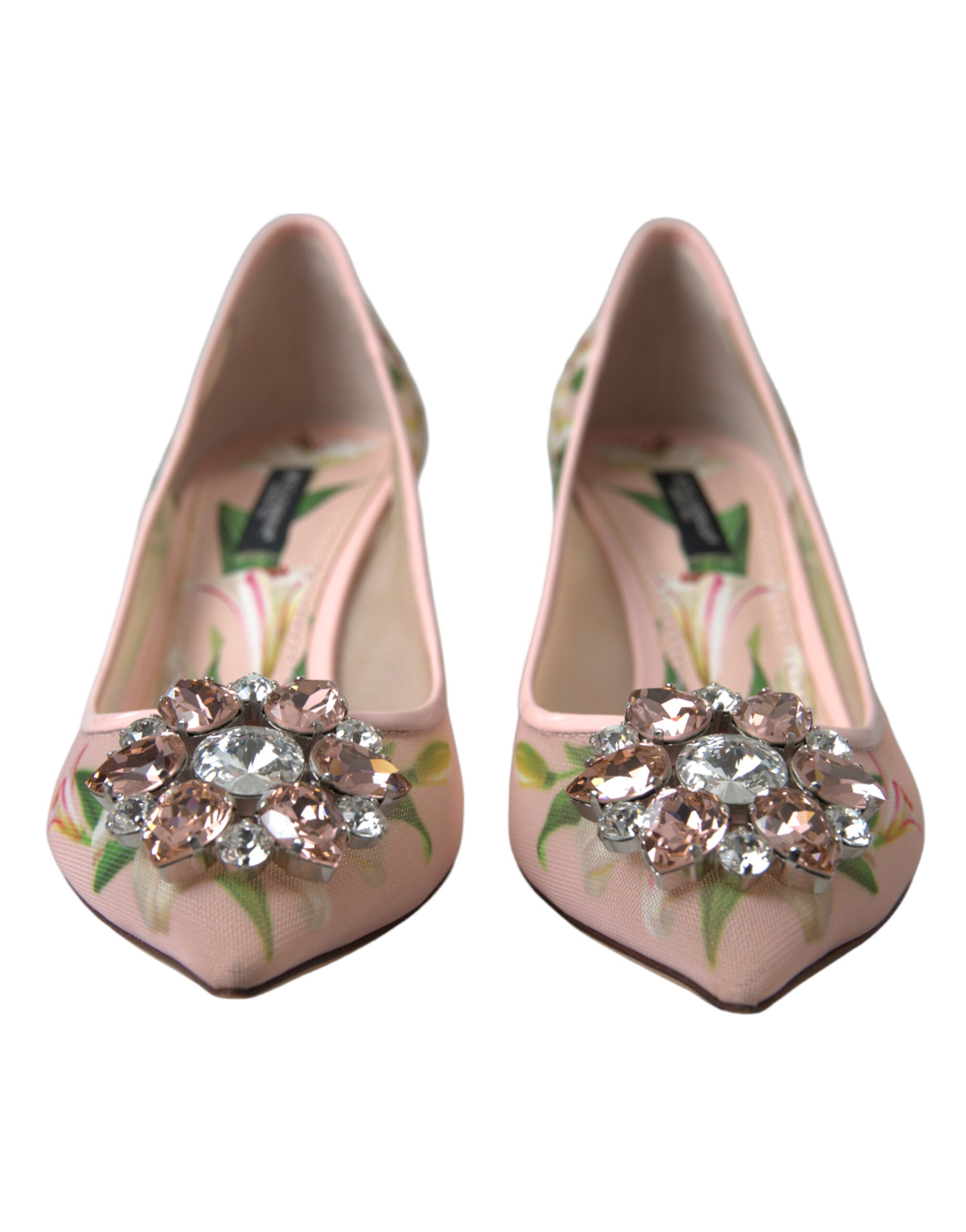 Dolce &amp; Gabbana Elegante rosa Pumps mit Blumenmuster und Kristallen