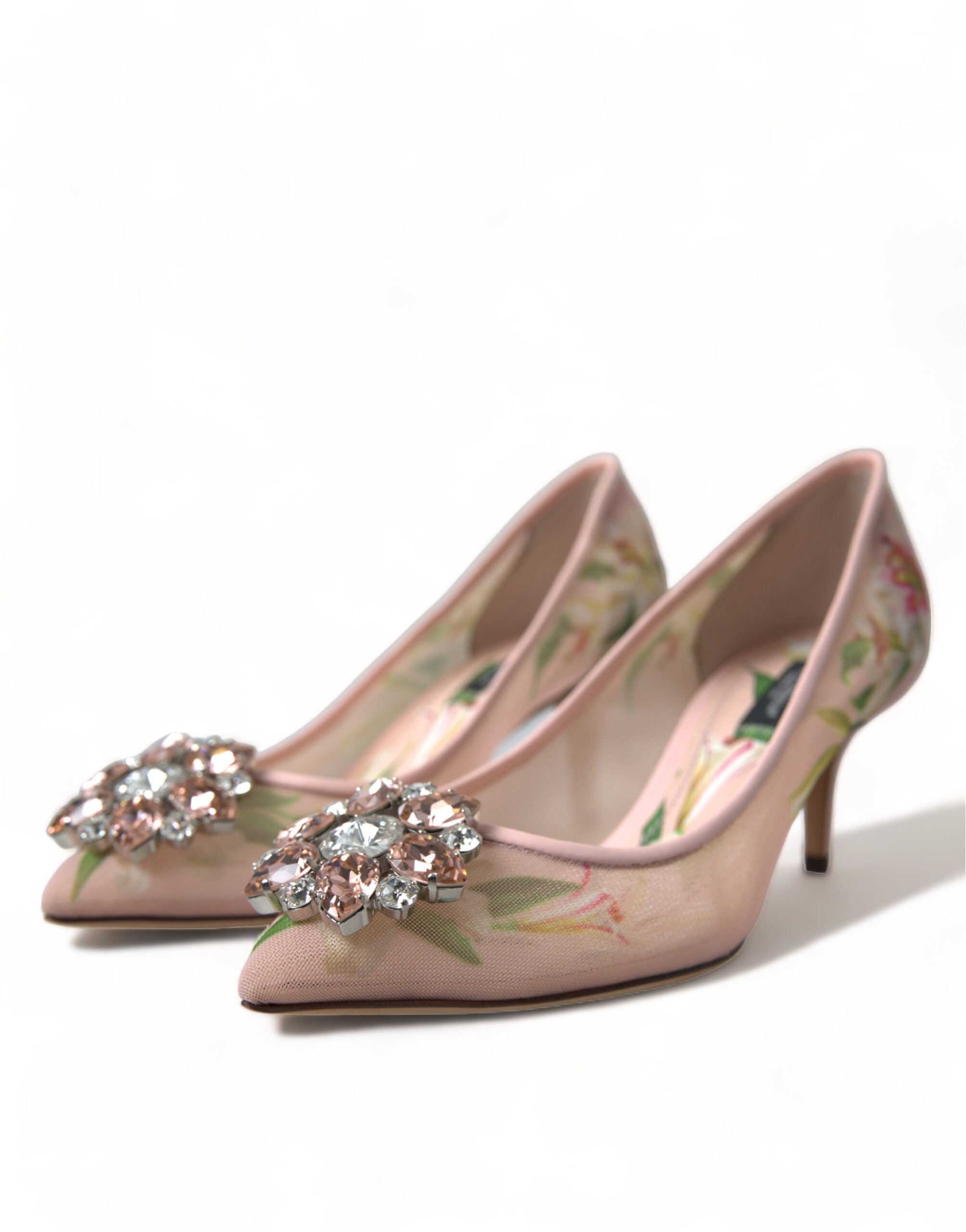 Dolce &amp; Gabbana Elegante rosa Pumps mit Blumenmuster und Kristallen