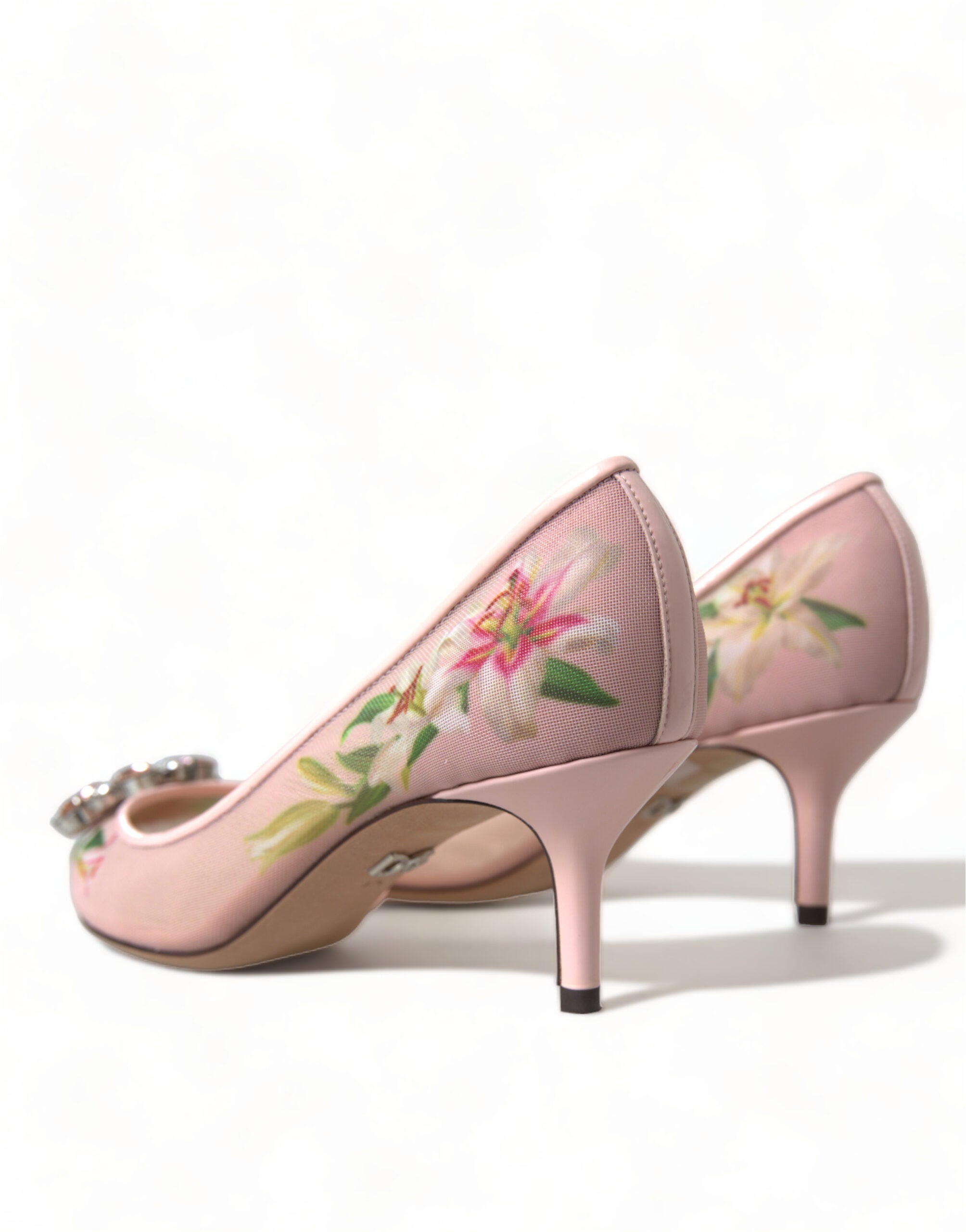 Dolce &amp; Gabbana Elegante rosa Pumps mit Blumenmuster und Kristallen