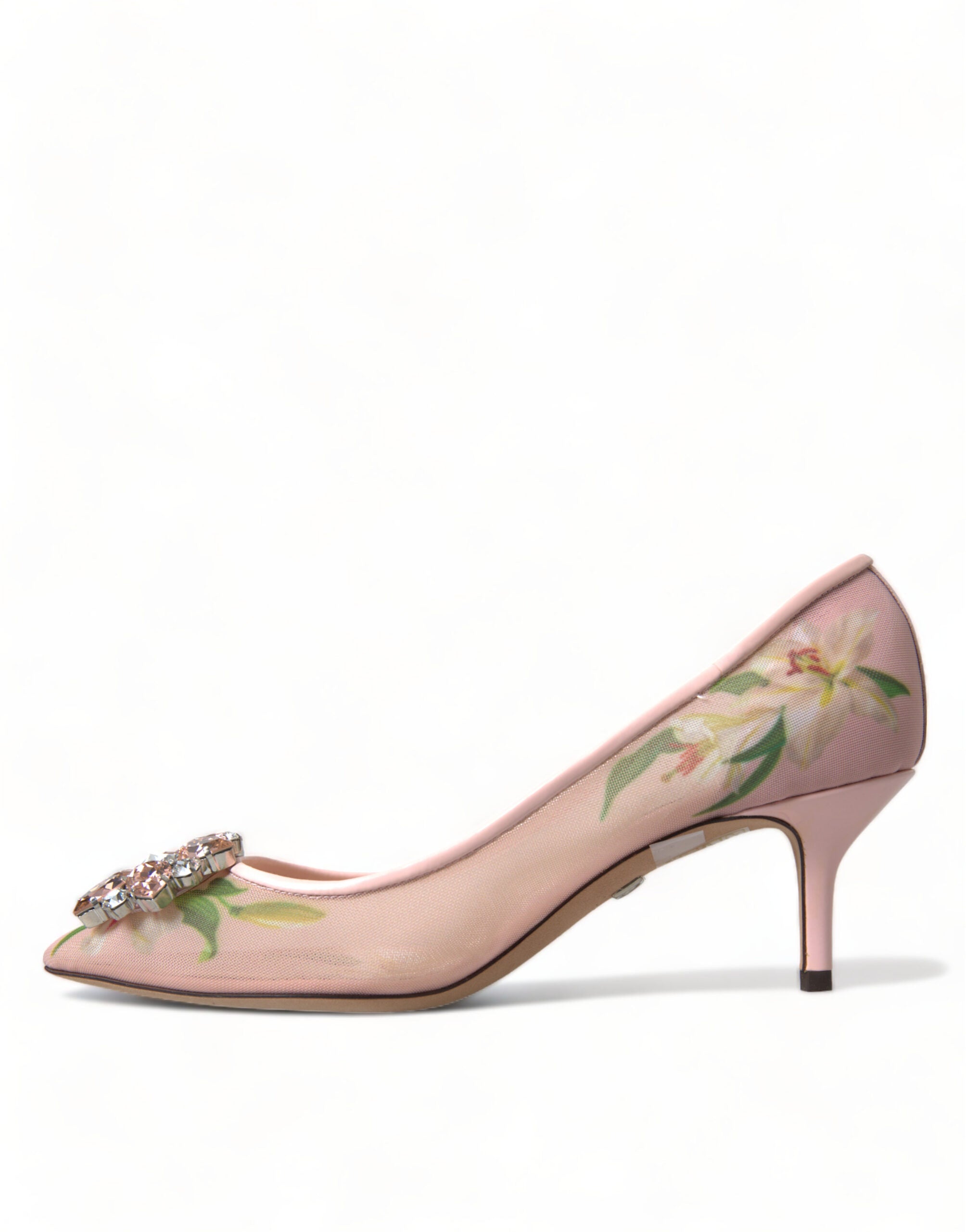 Dolce &amp; Gabbana Elegante rosa Pumps mit Blumenmuster und Kristallen