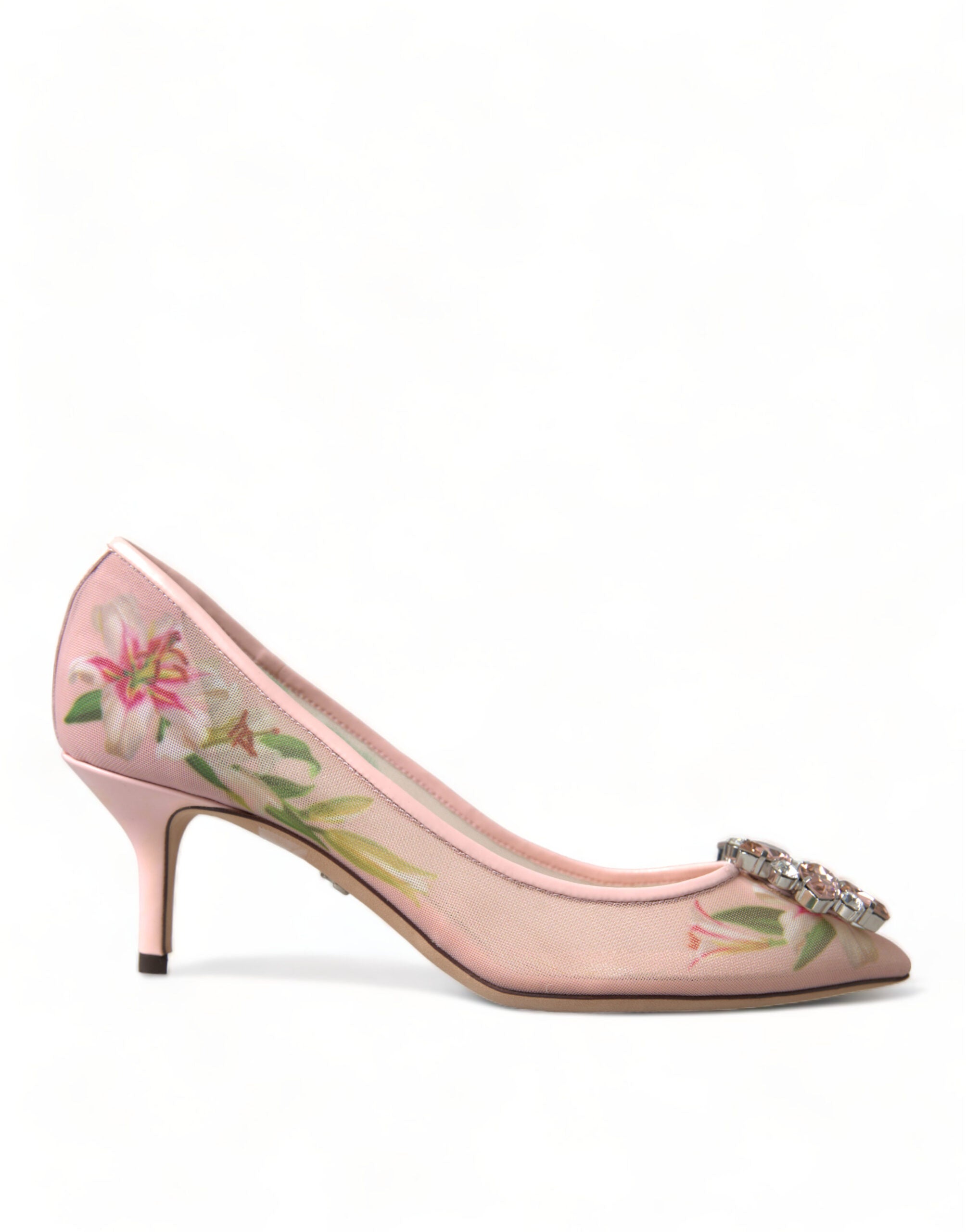 Dolce &amp; Gabbana Elegante rosa Pumps mit Blumenmuster und Kristallen