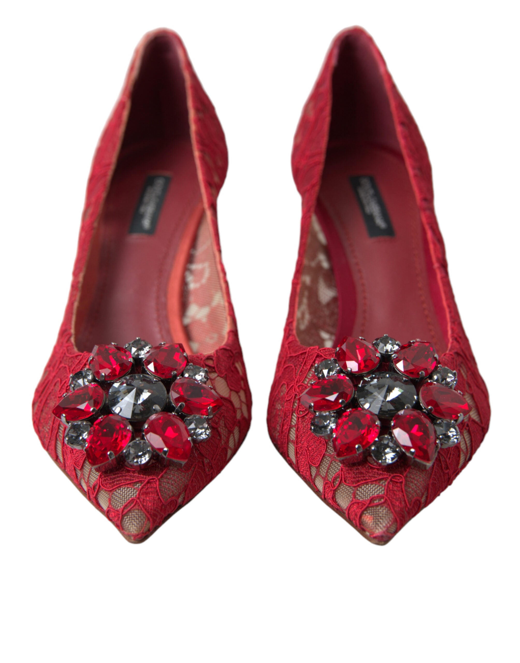 Dolce &amp; Gabbana Strahlend rote Spitzen-Pumps mit Kristallen