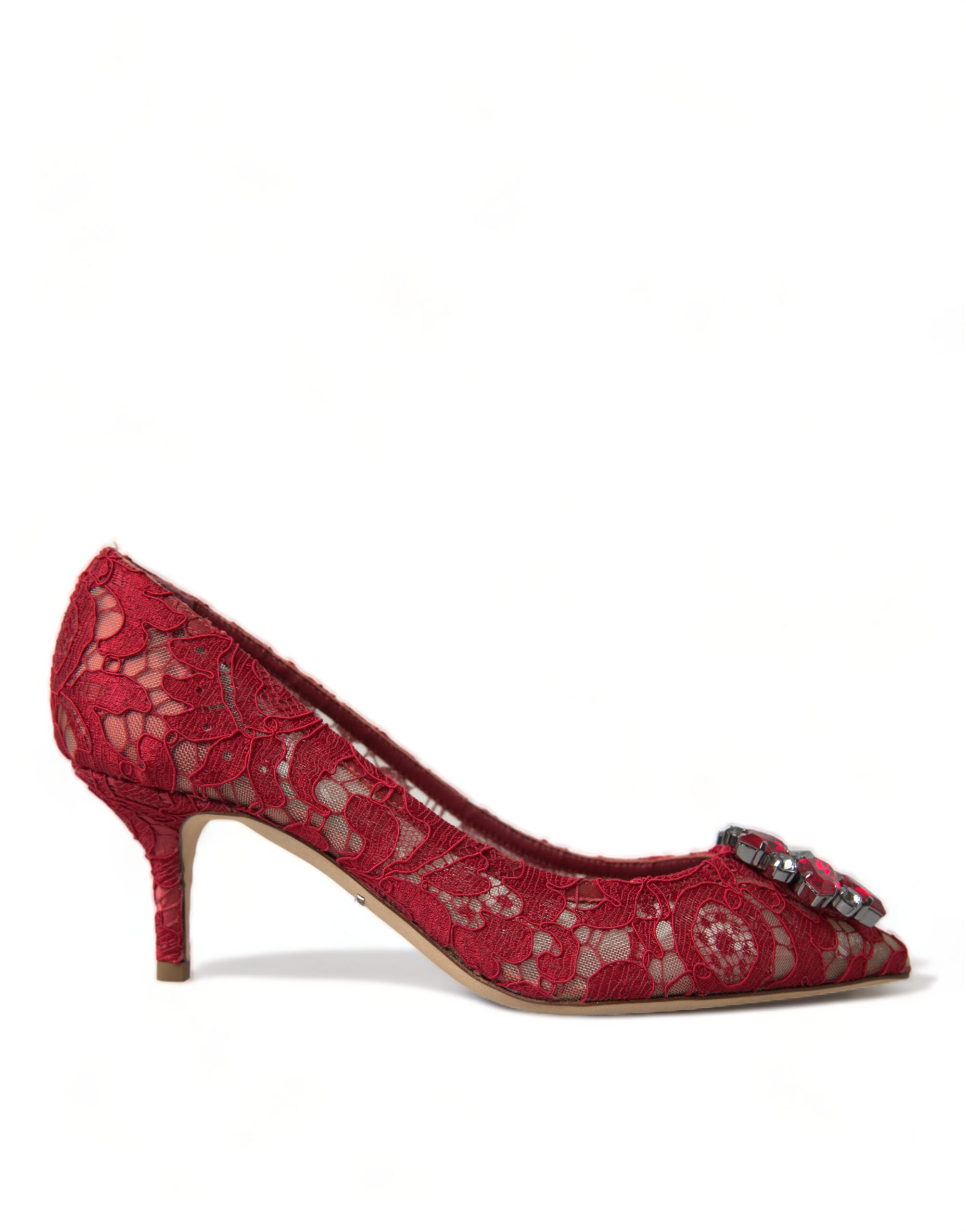 Dolce &amp; Gabbana Strahlend rote Spitzen-Pumps mit Kristallen