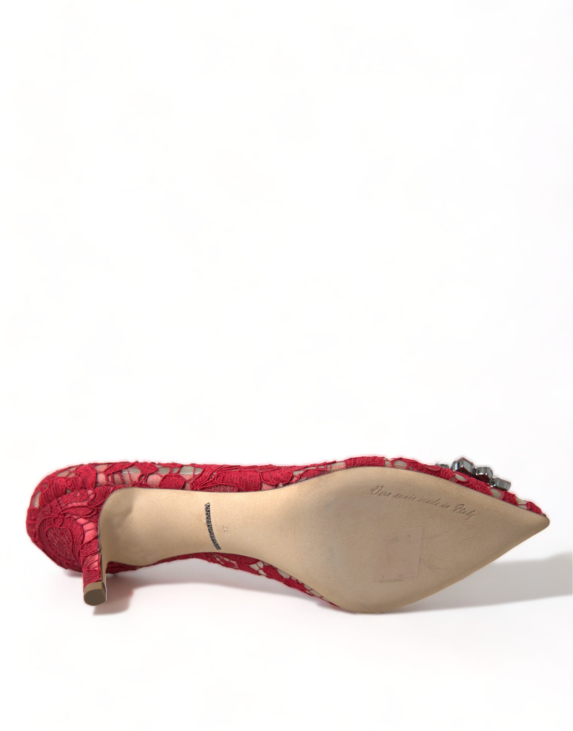 Pantofi cu toc Dolce &amp; Gabbana Radiant Red Lace cu cristale