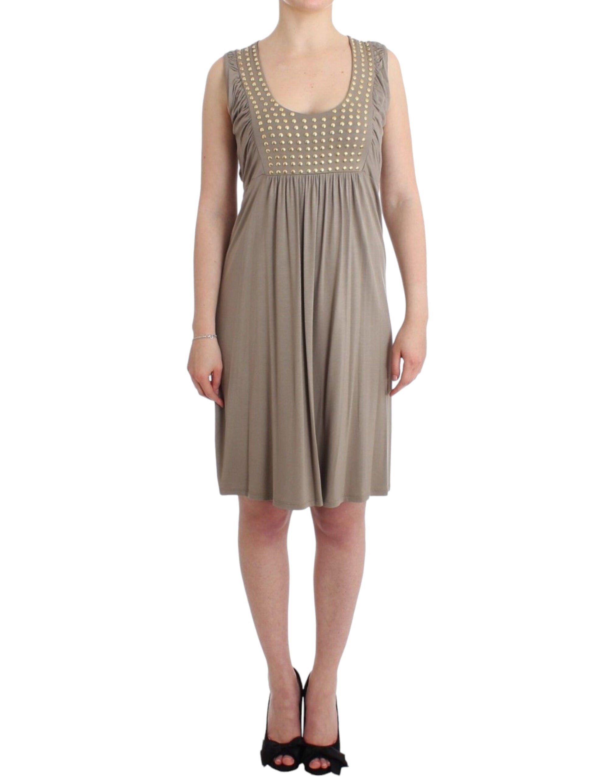 Knielanges Etuikleid mit Nieten von Roccobarocco in Beige