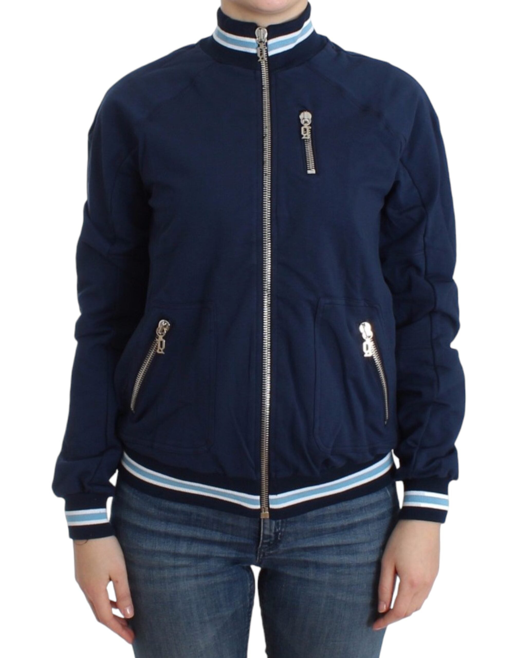 John Galliano – Schicke blaue Strickjacke mit Reißverschluss und Logo-Detail