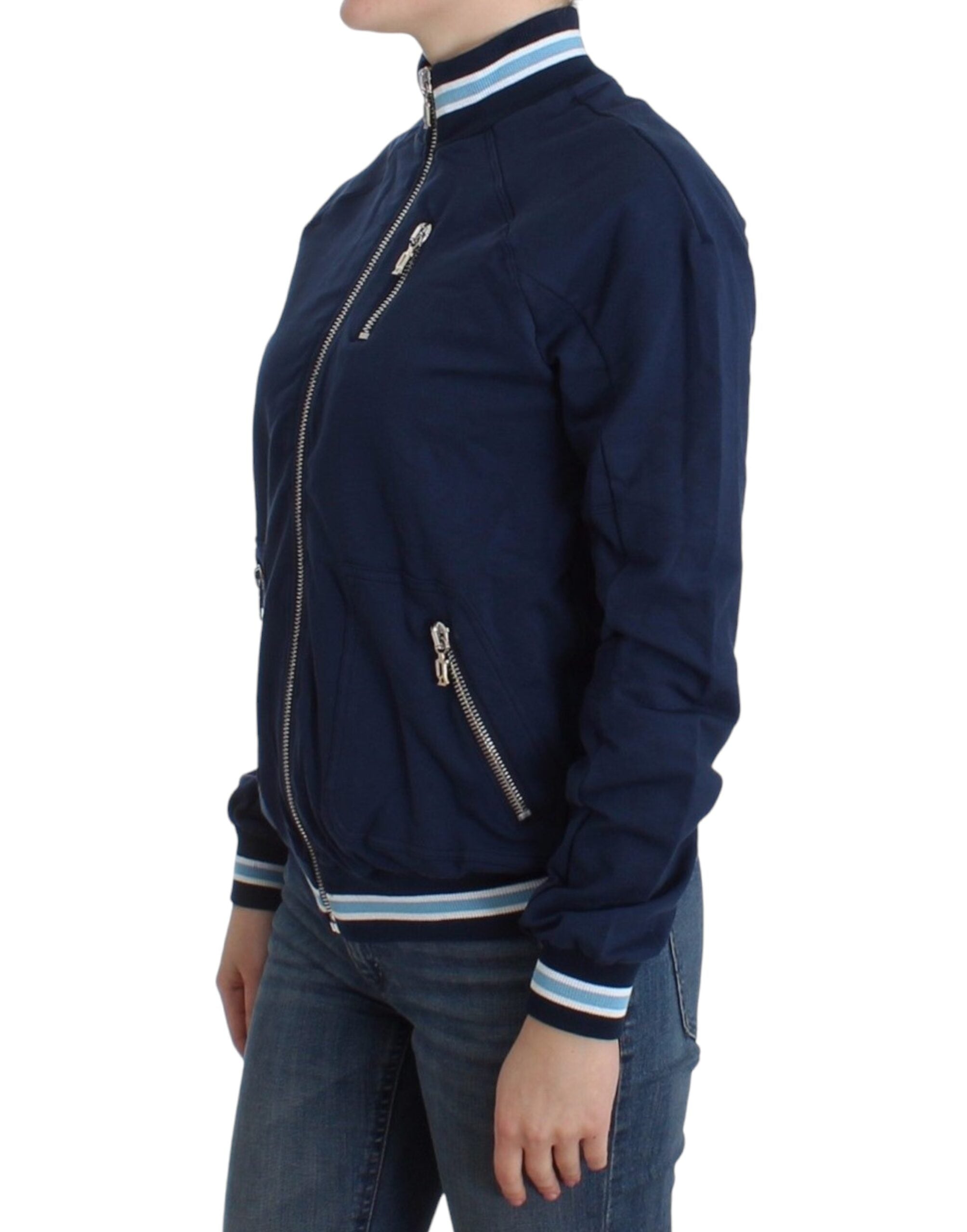John Galliano – Schicke blaue Strickjacke mit Reißverschluss und Logo-Detail