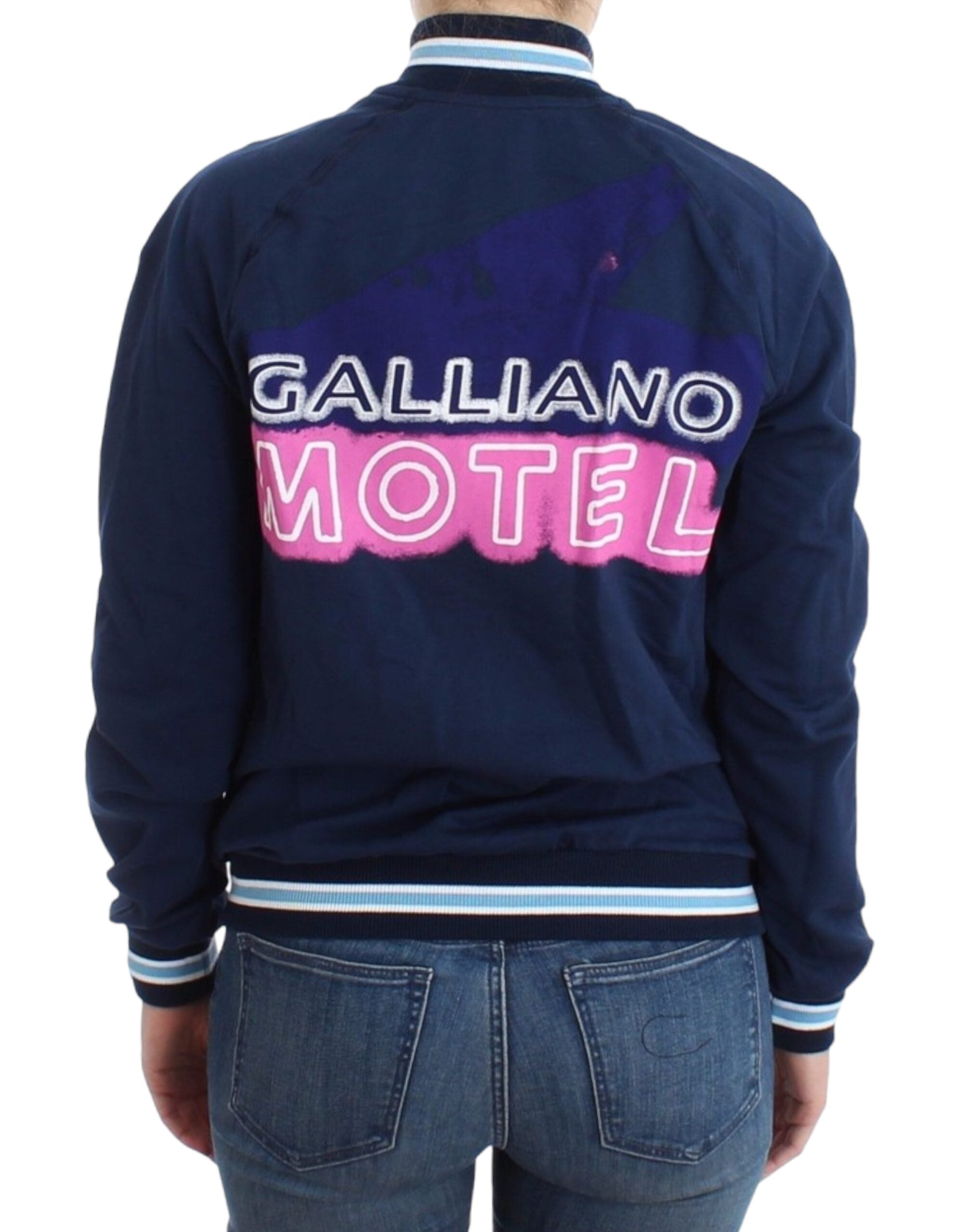 John Galliano – Schicke blaue Strickjacke mit Reißverschluss und Logo-Detail