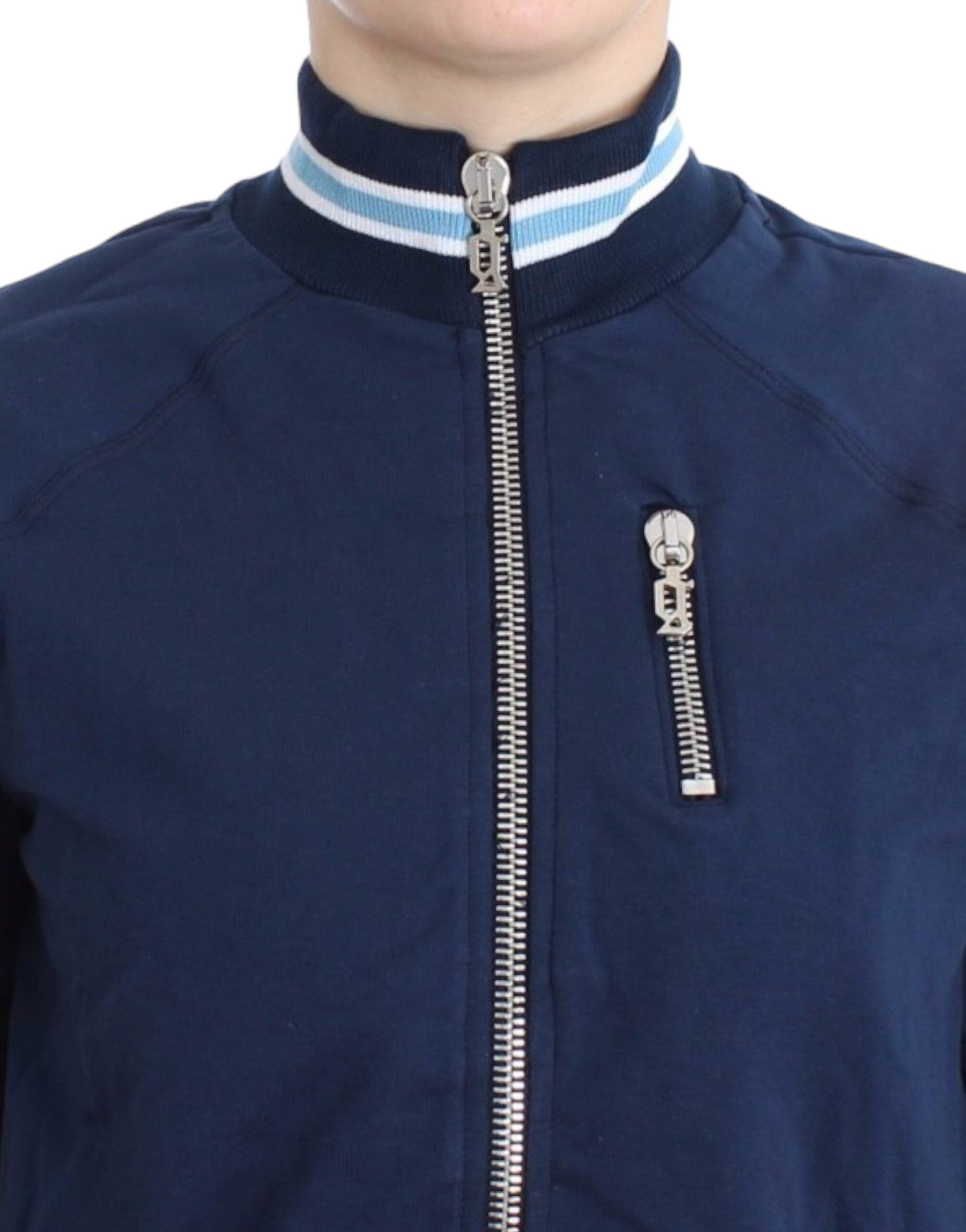 John Galliano – Schicke blaue Strickjacke mit Reißverschluss und Logo-Detail