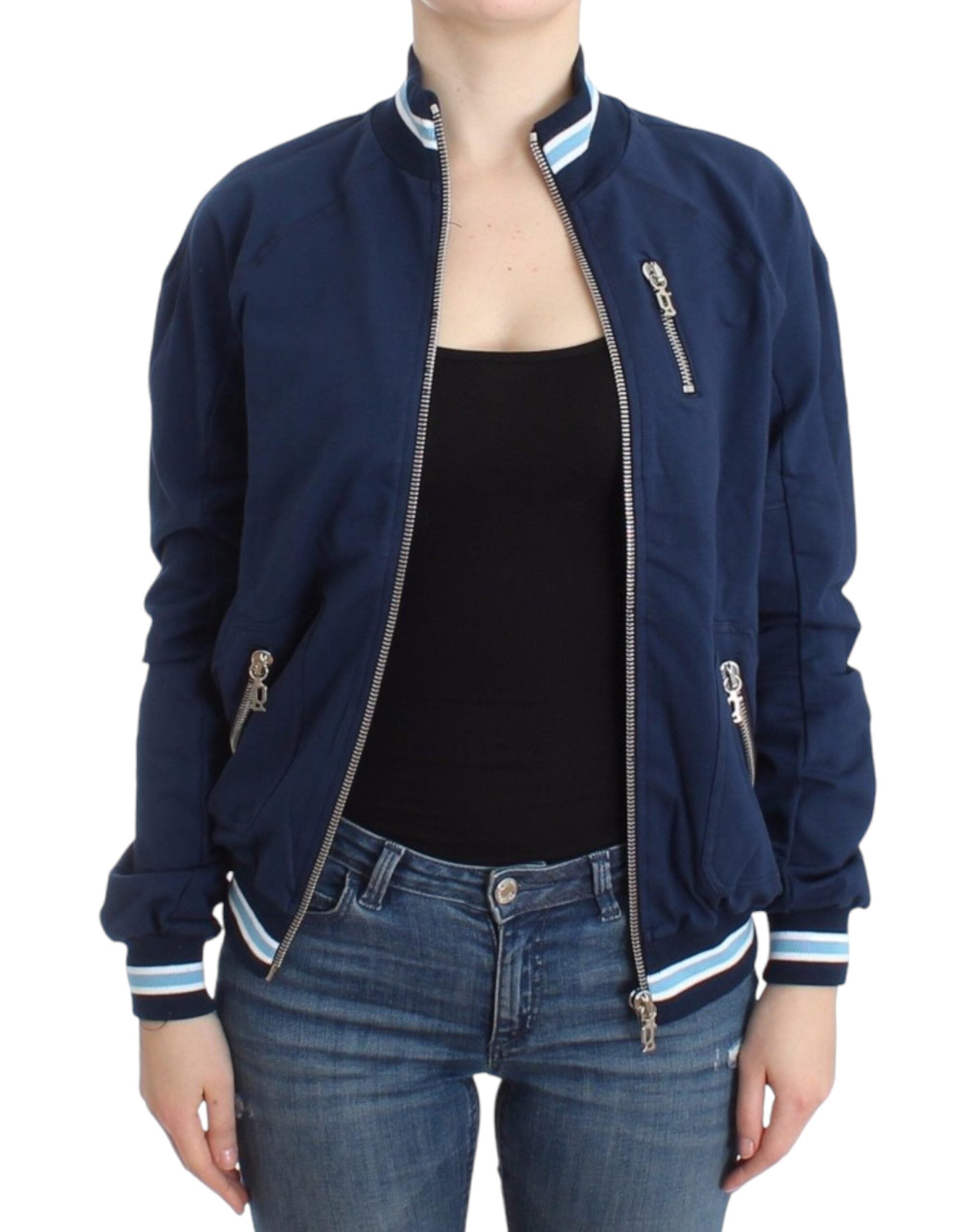John Galliano – Schicke blaue Strickjacke mit Reißverschluss und Logo-Detail