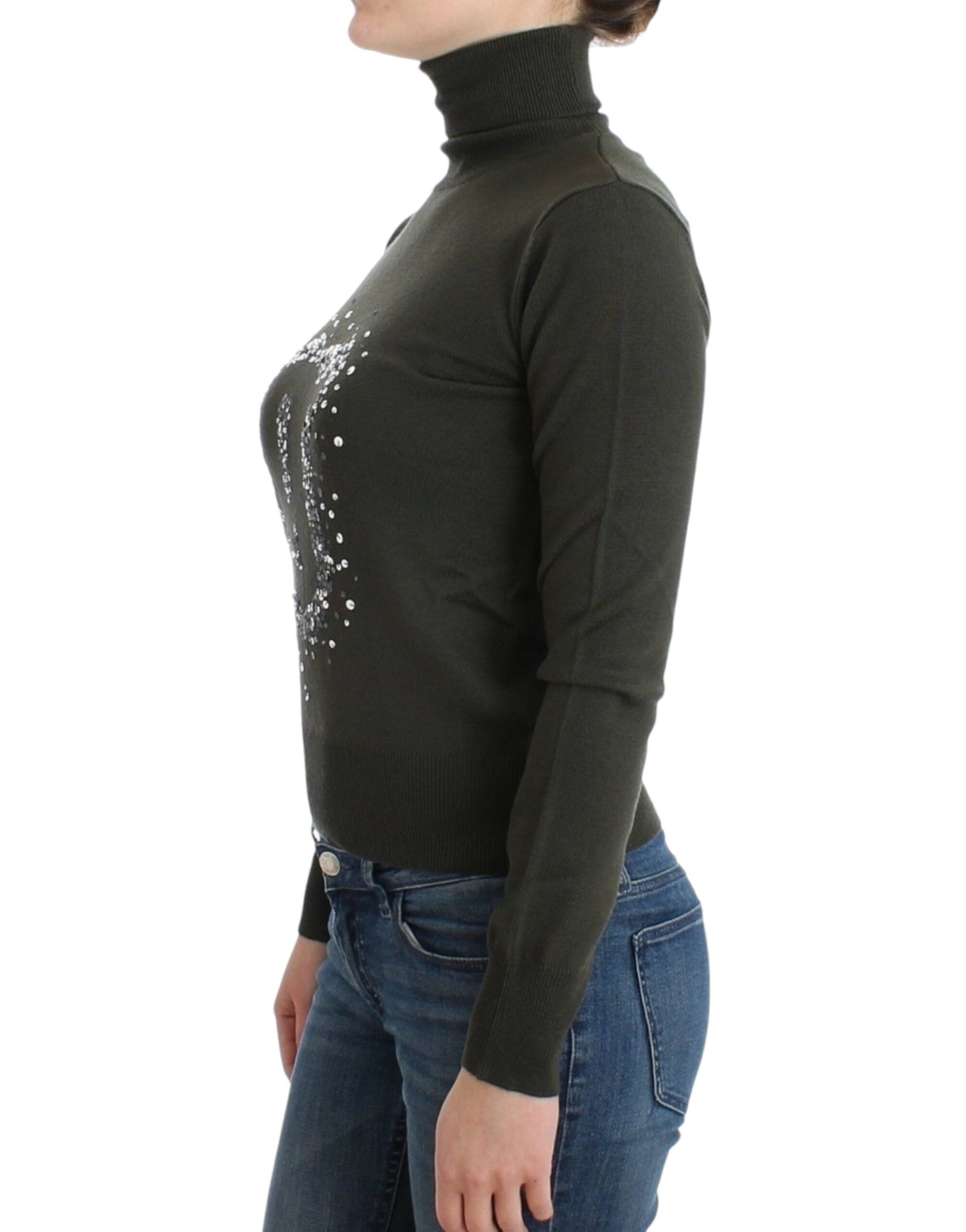 John Galliano Chic Grüner Rollkragenpullover aus Schurwolle