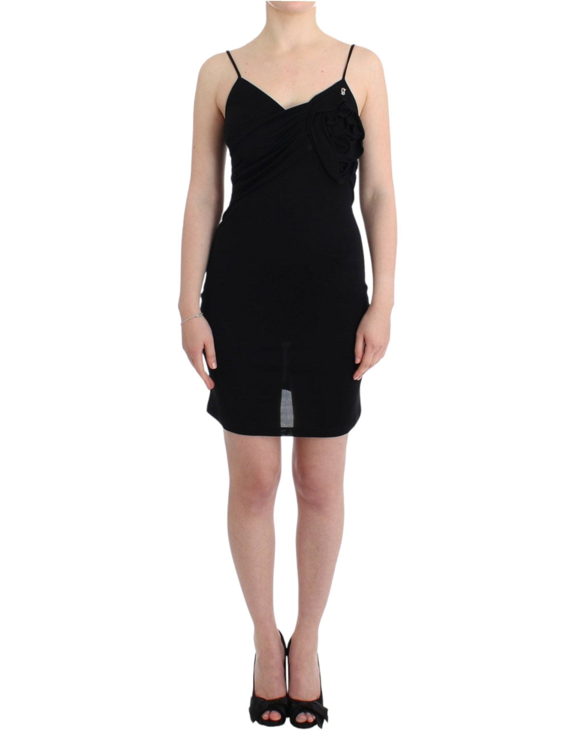 John Galliano Elegantes schwarzes Jersey-Kleid in Knielänge
