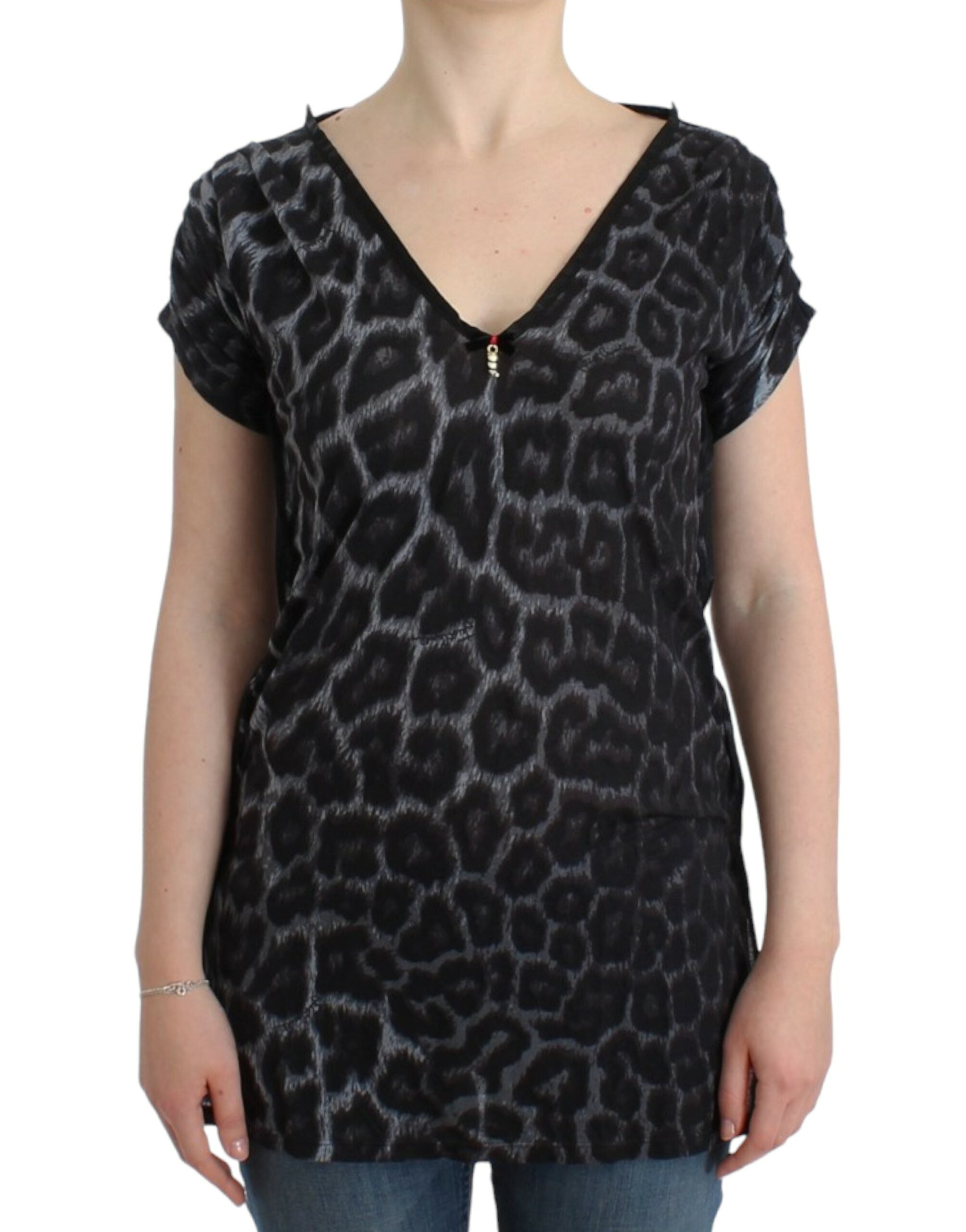 Top Cavalli Sultry Leopard cu decolteu în V din modal