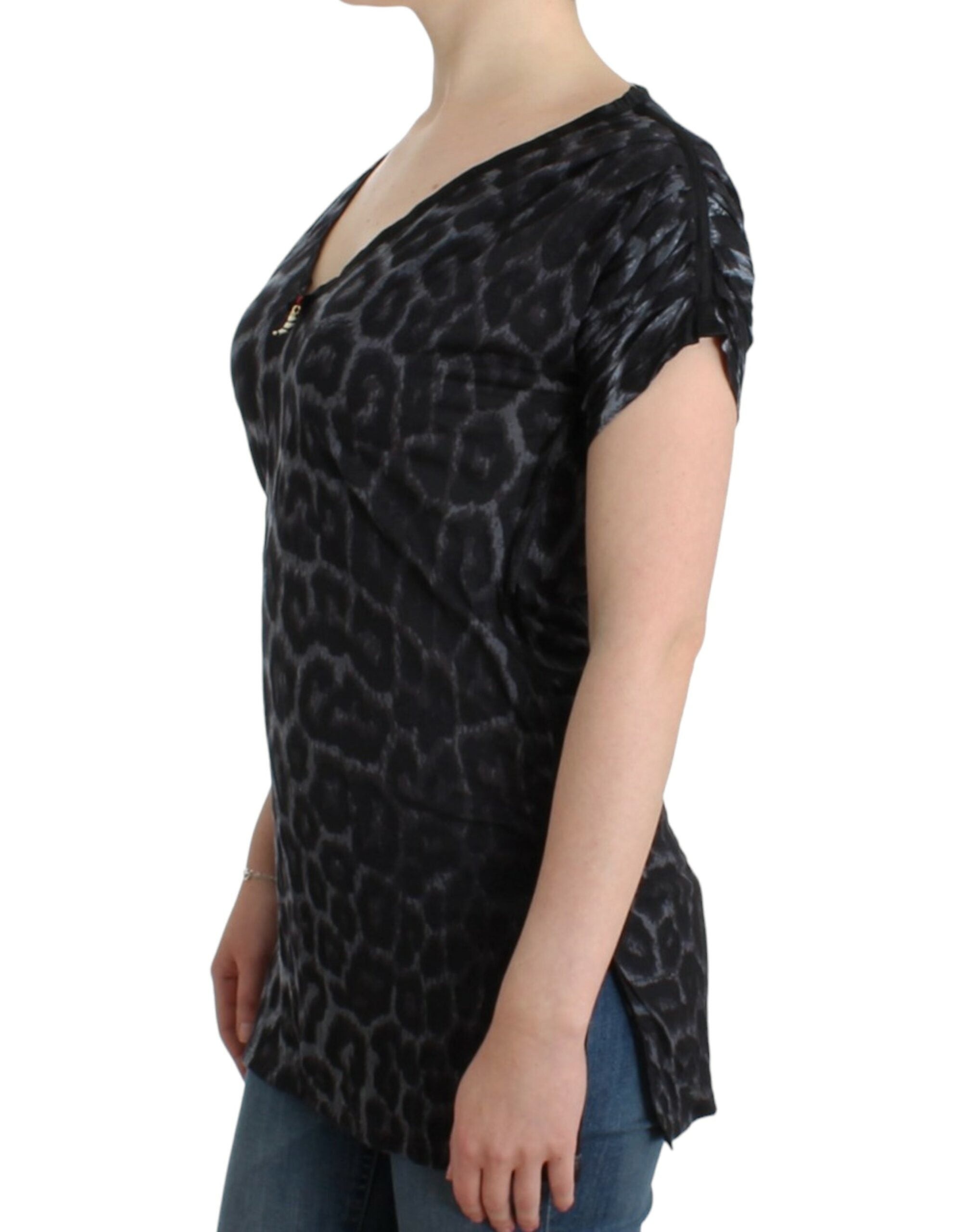 Top Cavalli Sultry Leopard cu decolteu în V din modal