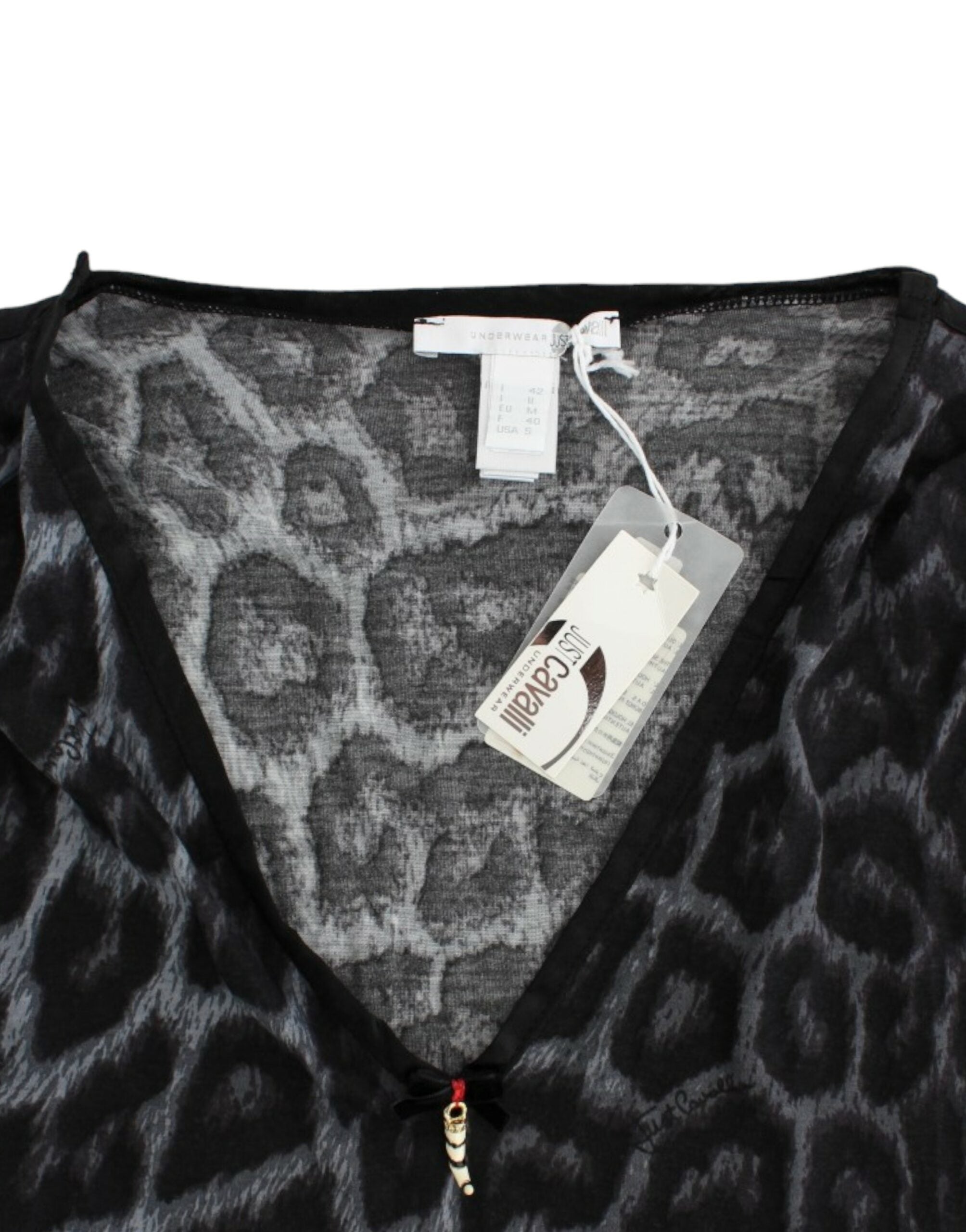 Cavalli Gray leopard v-neck top