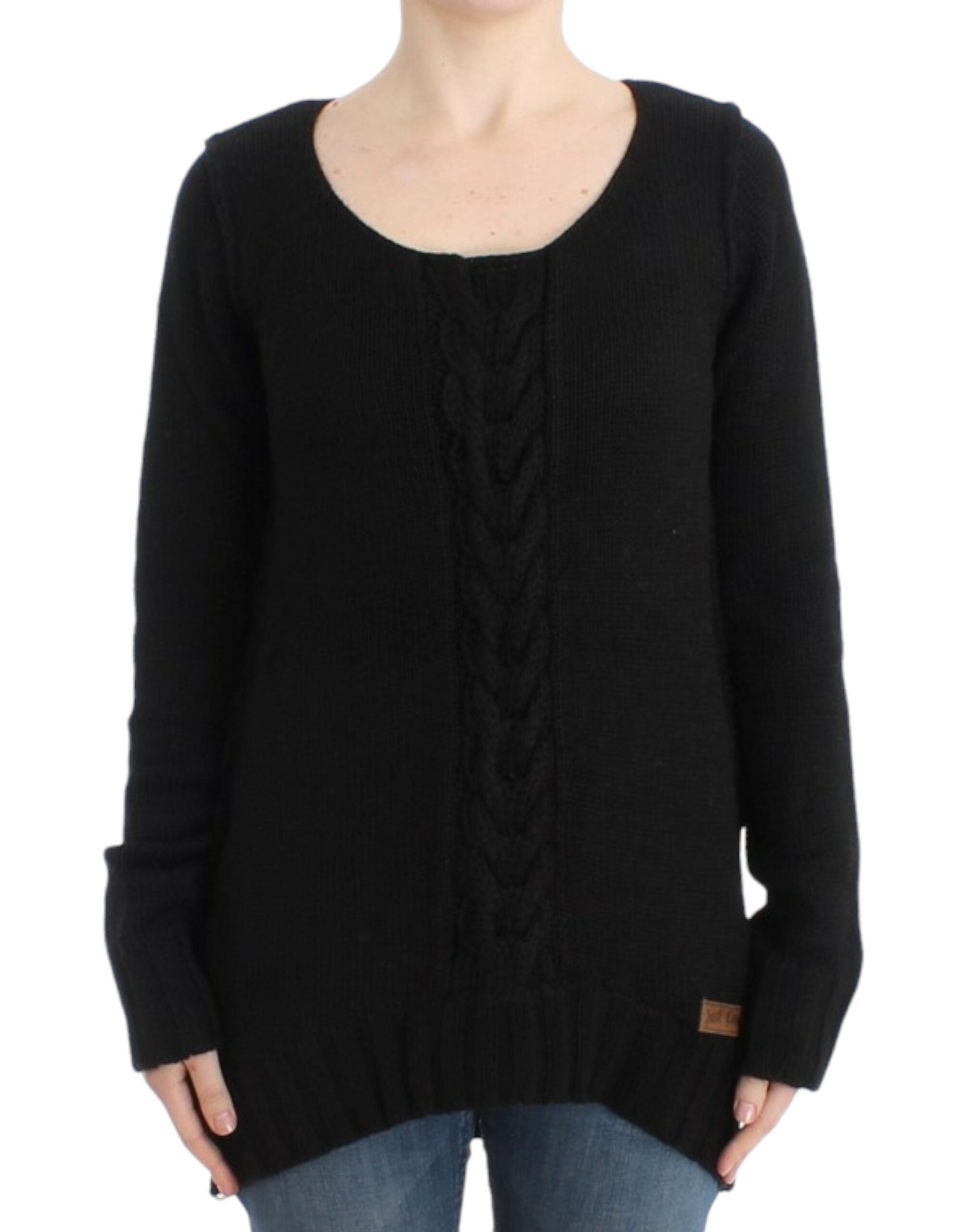Cavalli – Verführerischer, schwarzer Strickpullover mit Rundhalsausschnitt