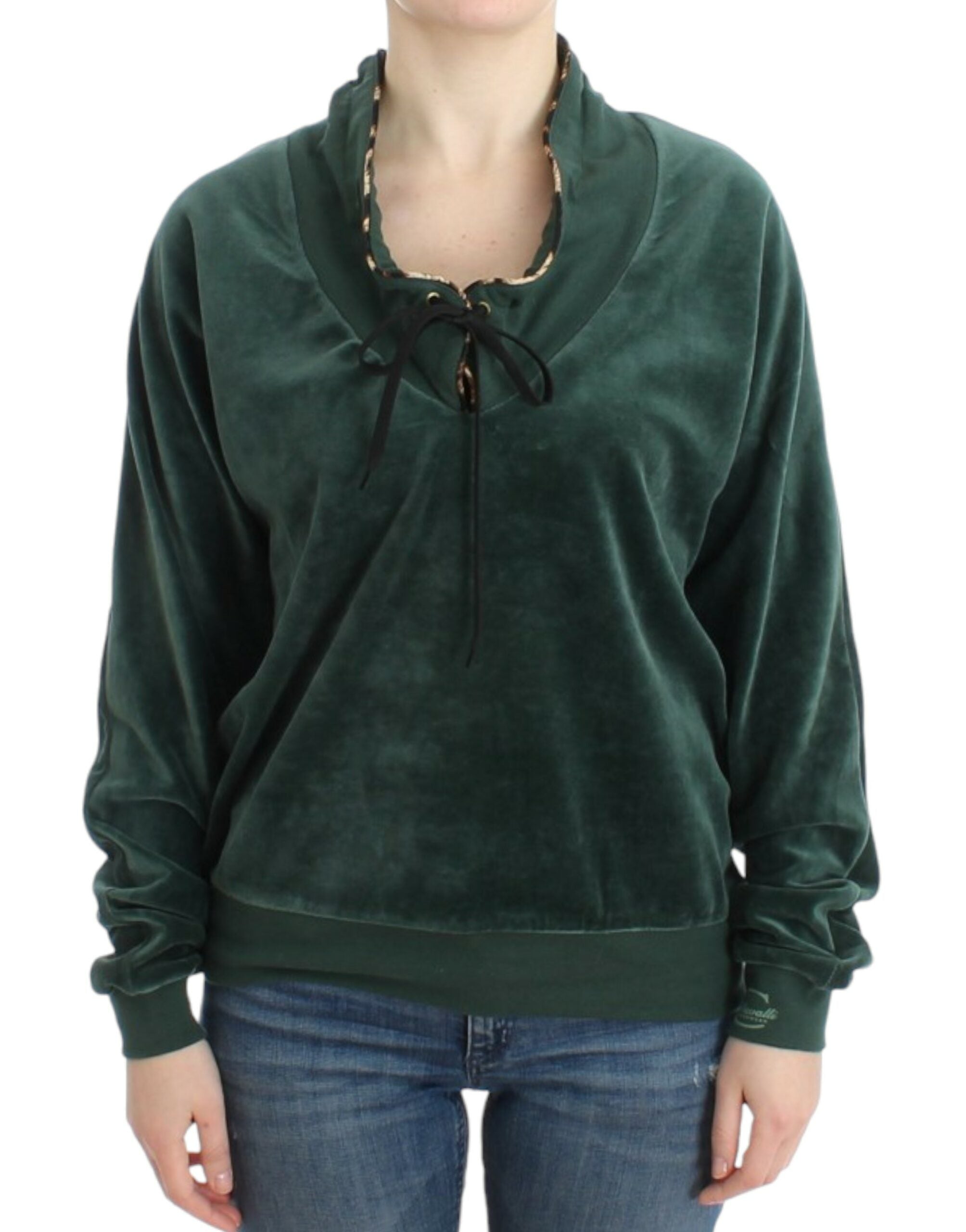 Cavalli – Eleganter grüner Pullover mit Strass-Detail