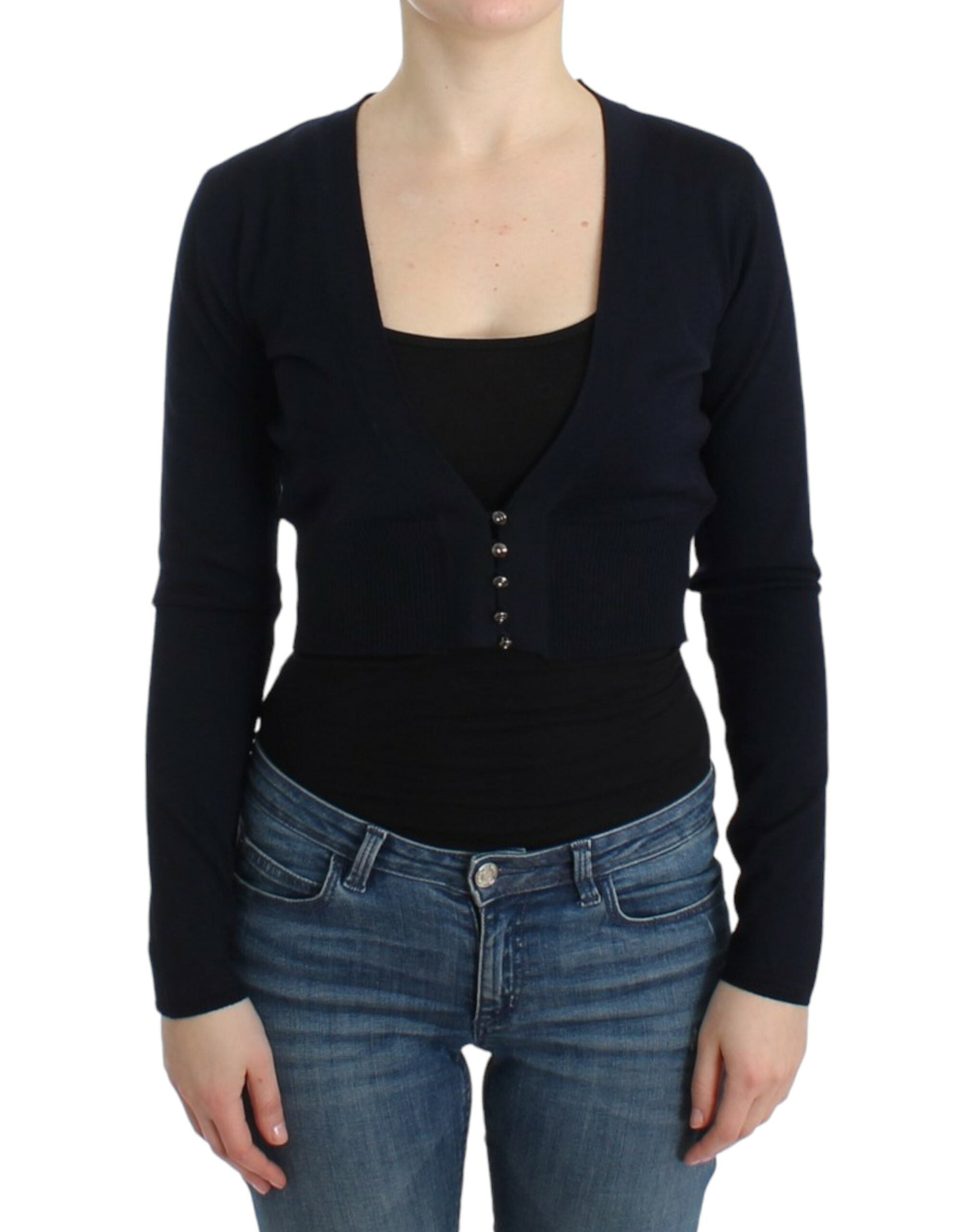 Cavalli – Elegante schwarze, kurze Strickjacke aus Schurwolle