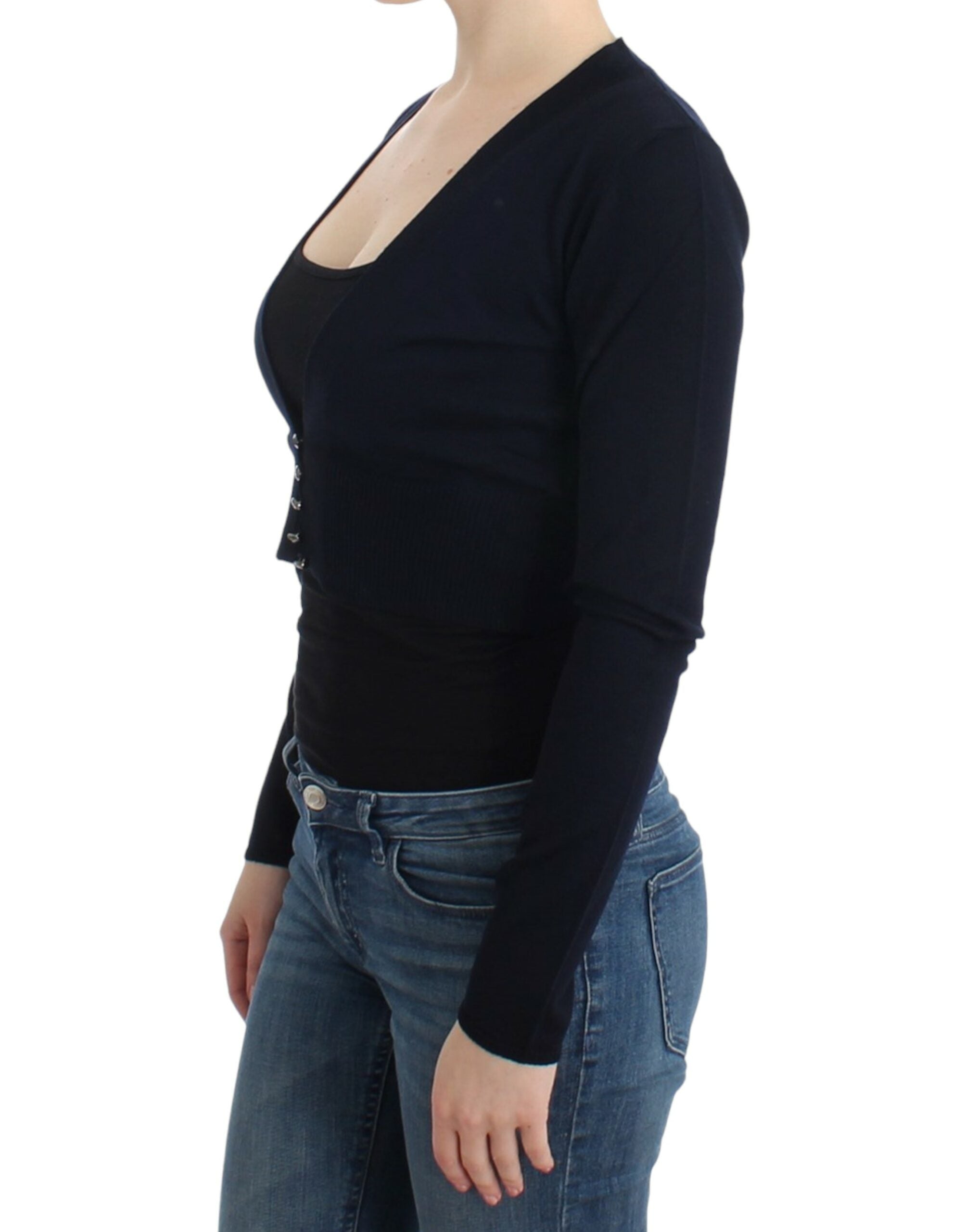 Cavalli – Elegante schwarze, kurze Strickjacke aus Schurwolle