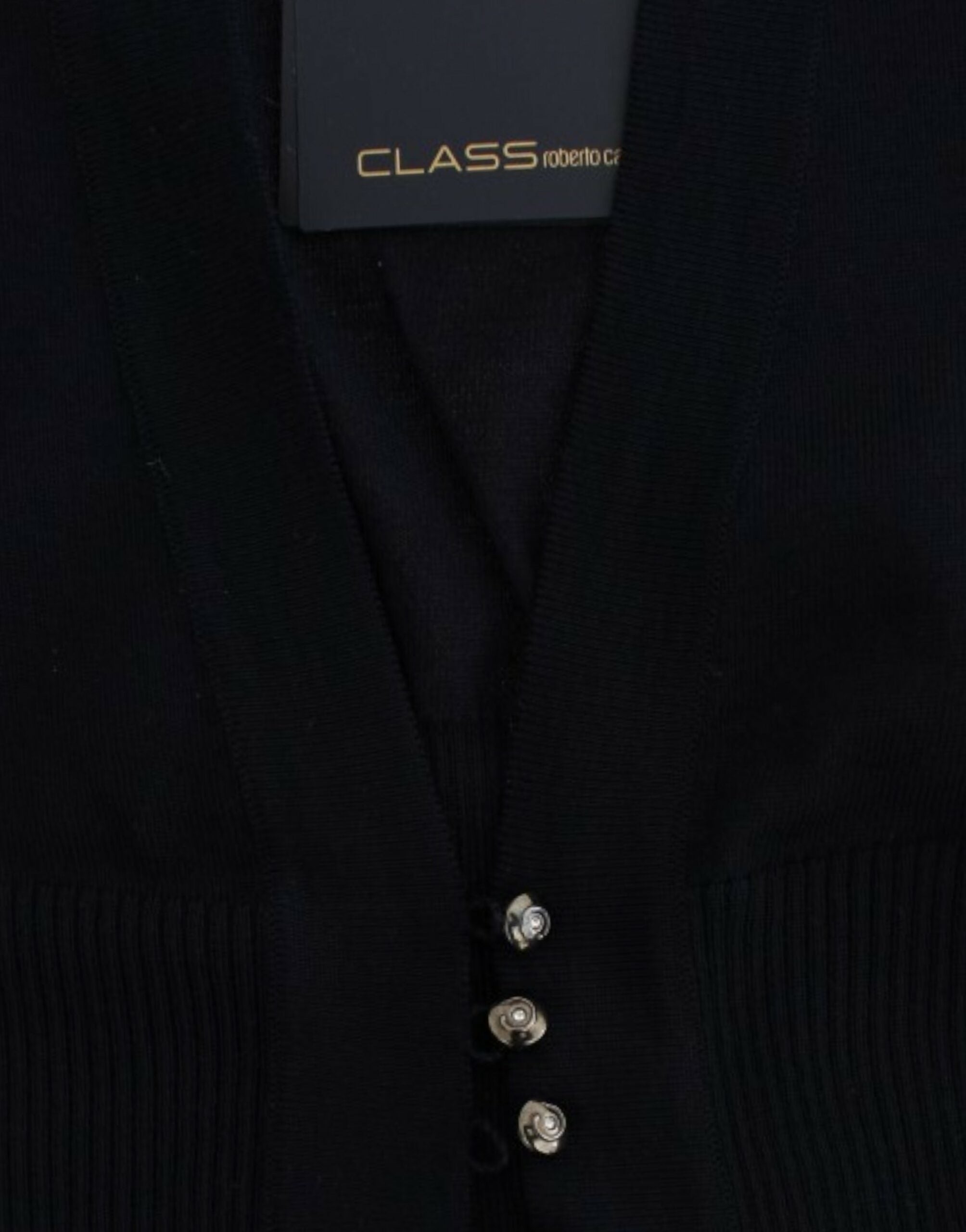 Cavalli – Elegante schwarze, kurze Strickjacke aus Schurwolle