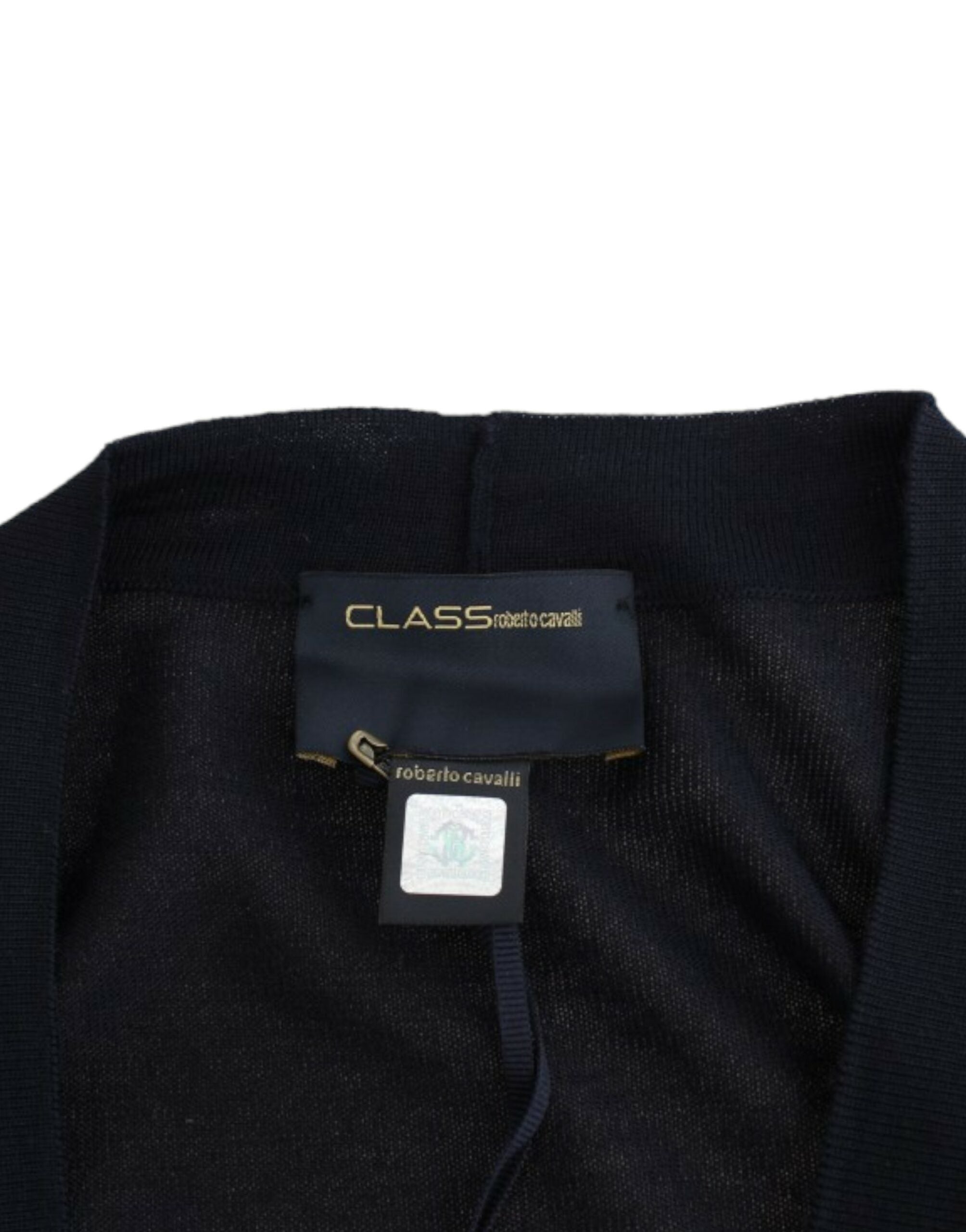 Cavalli – Elegante schwarze, kurze Strickjacke aus Schurwolle