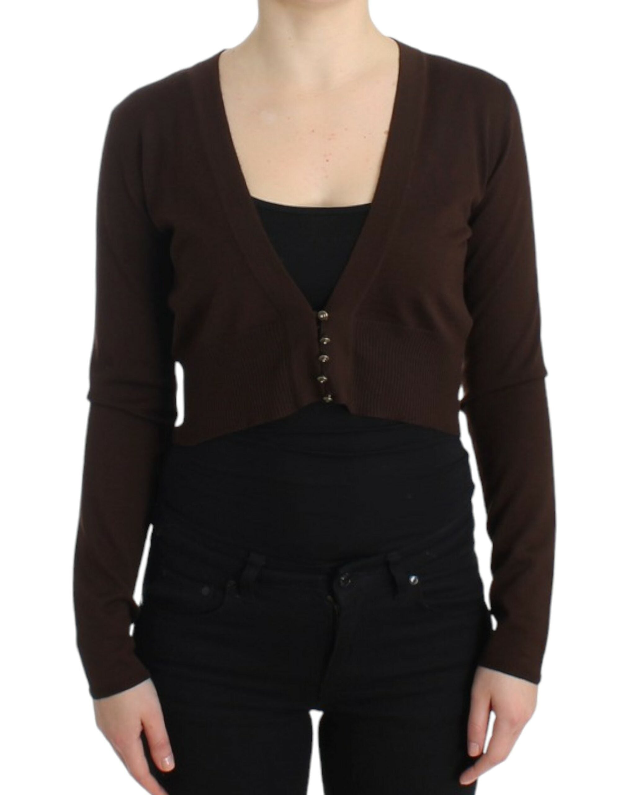 Cardigan scurt elegant Cavalli maro din lână virgină