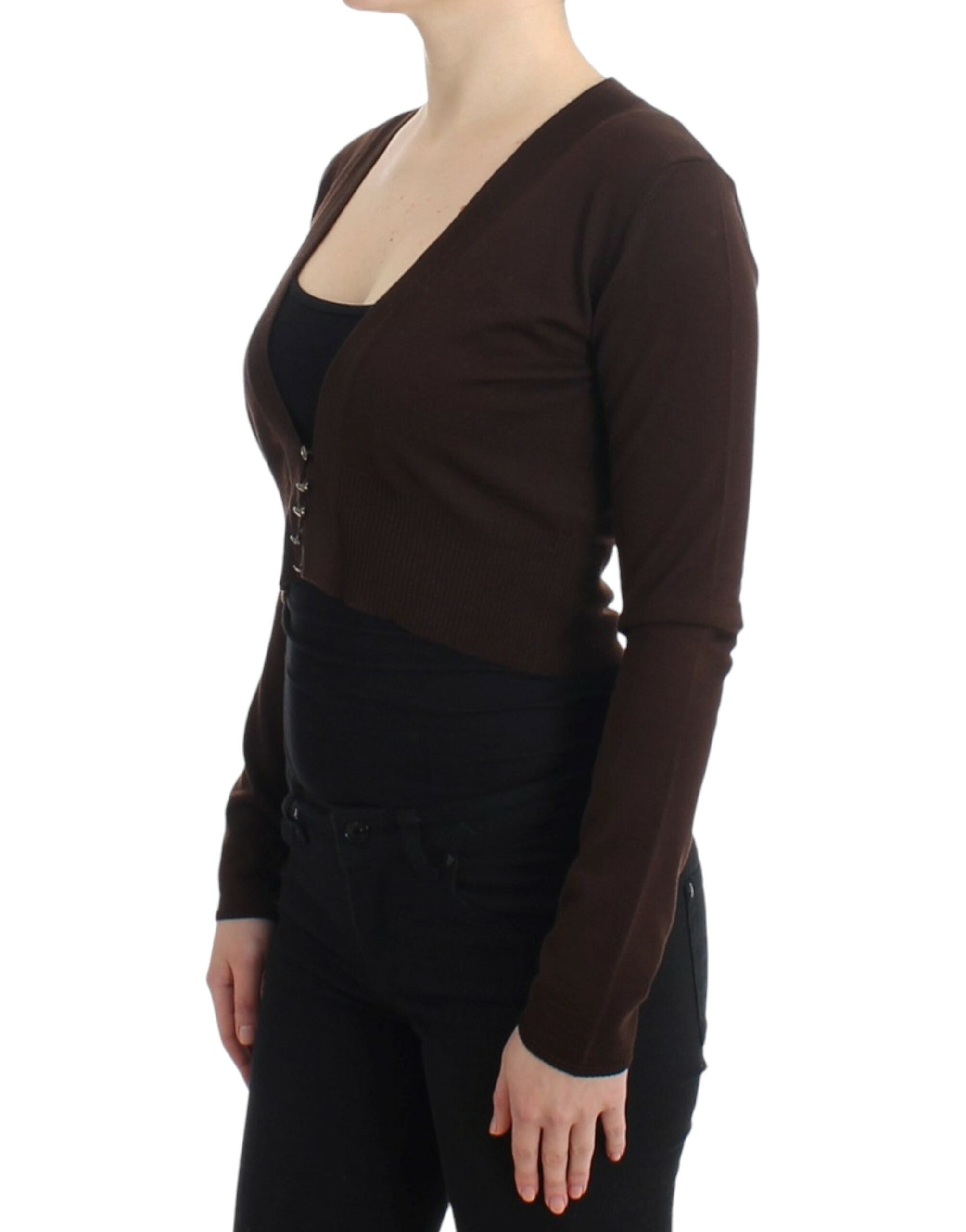Cardigan scurt elegant Cavalli maro din lână virgină