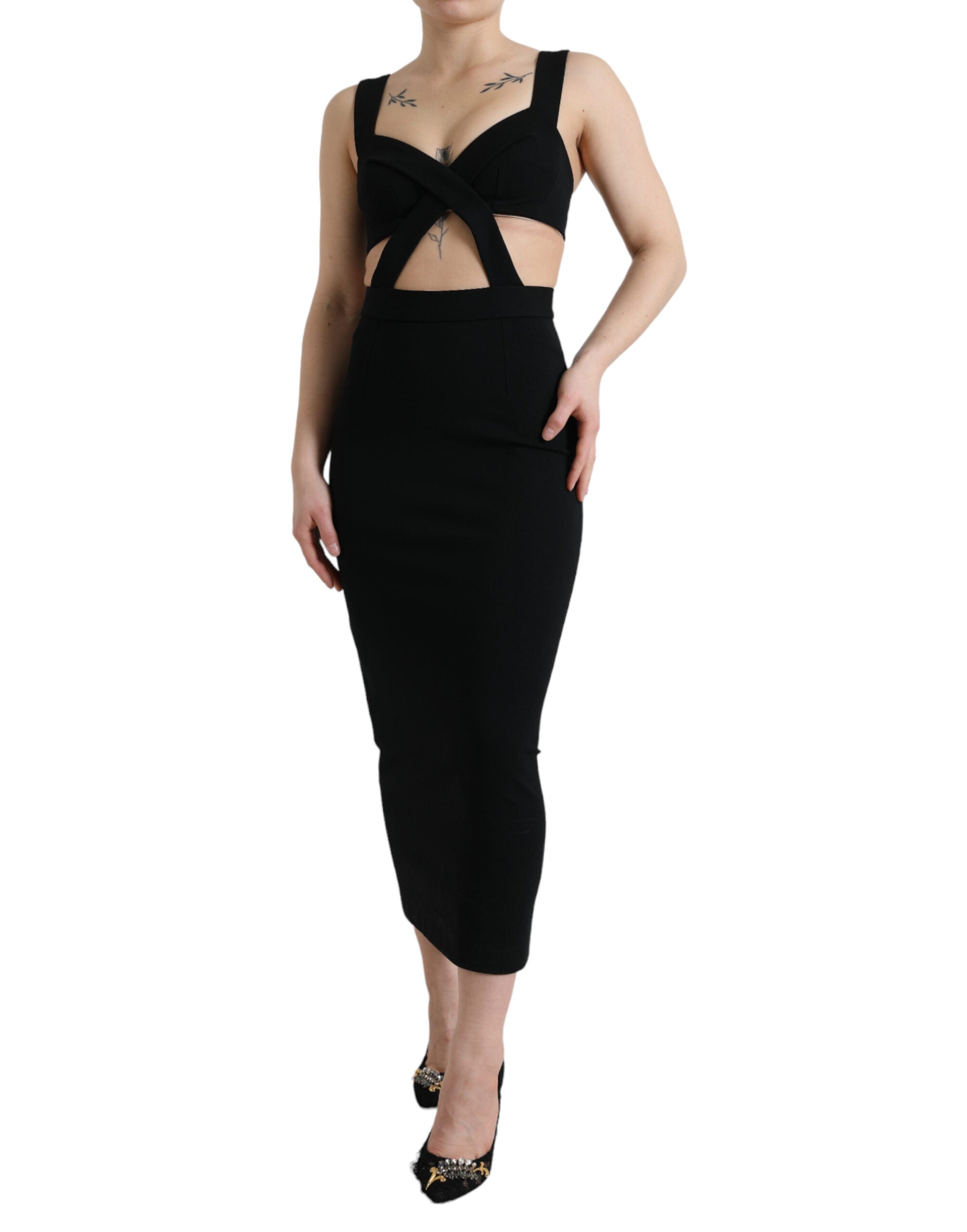 Rochie midi mulată neagră Dolce &amp; Gabbana Glamorous