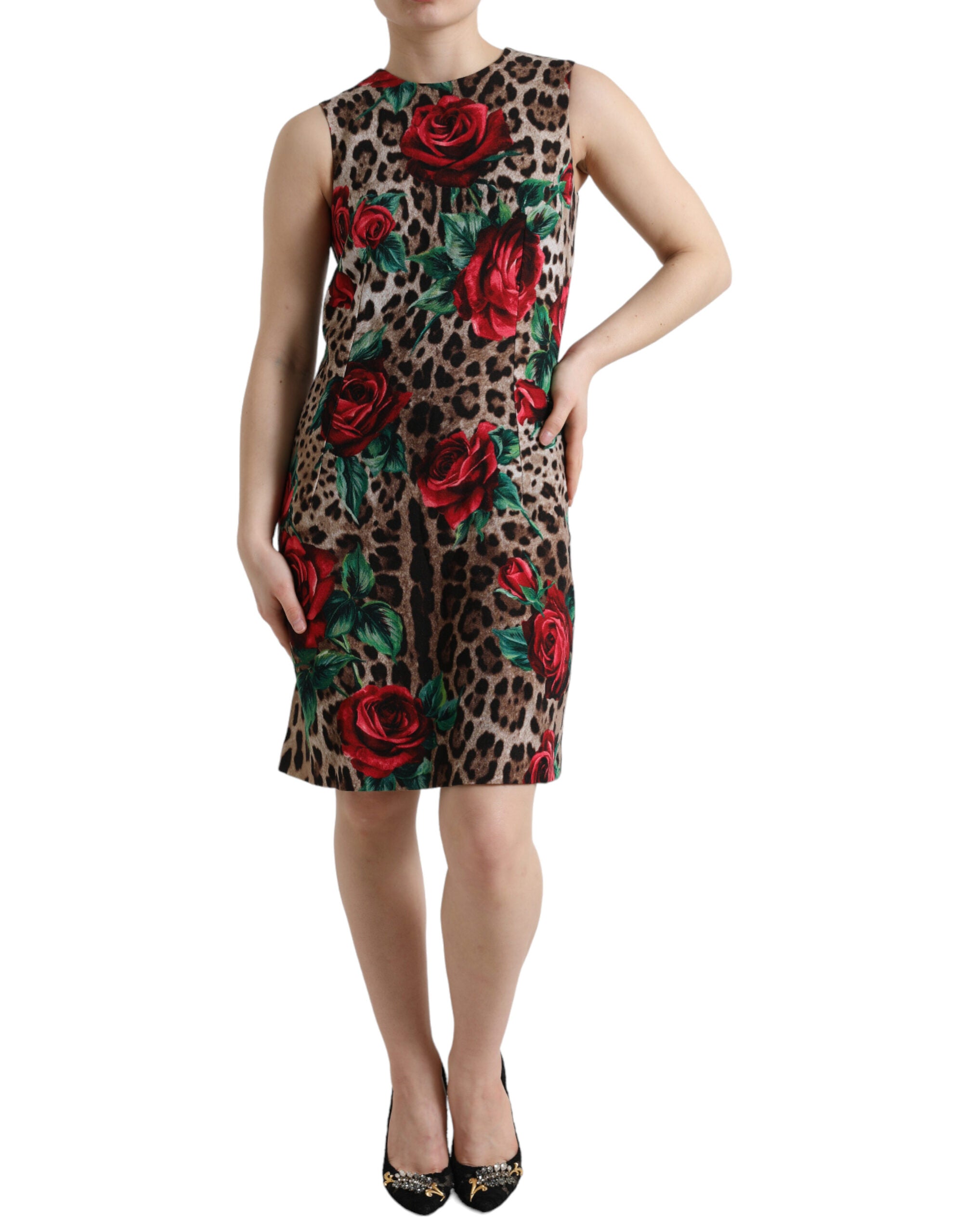 Rochie elegantă Dolce &amp; Gabbana cu imprimeu floral și imprimeu leopard A-line