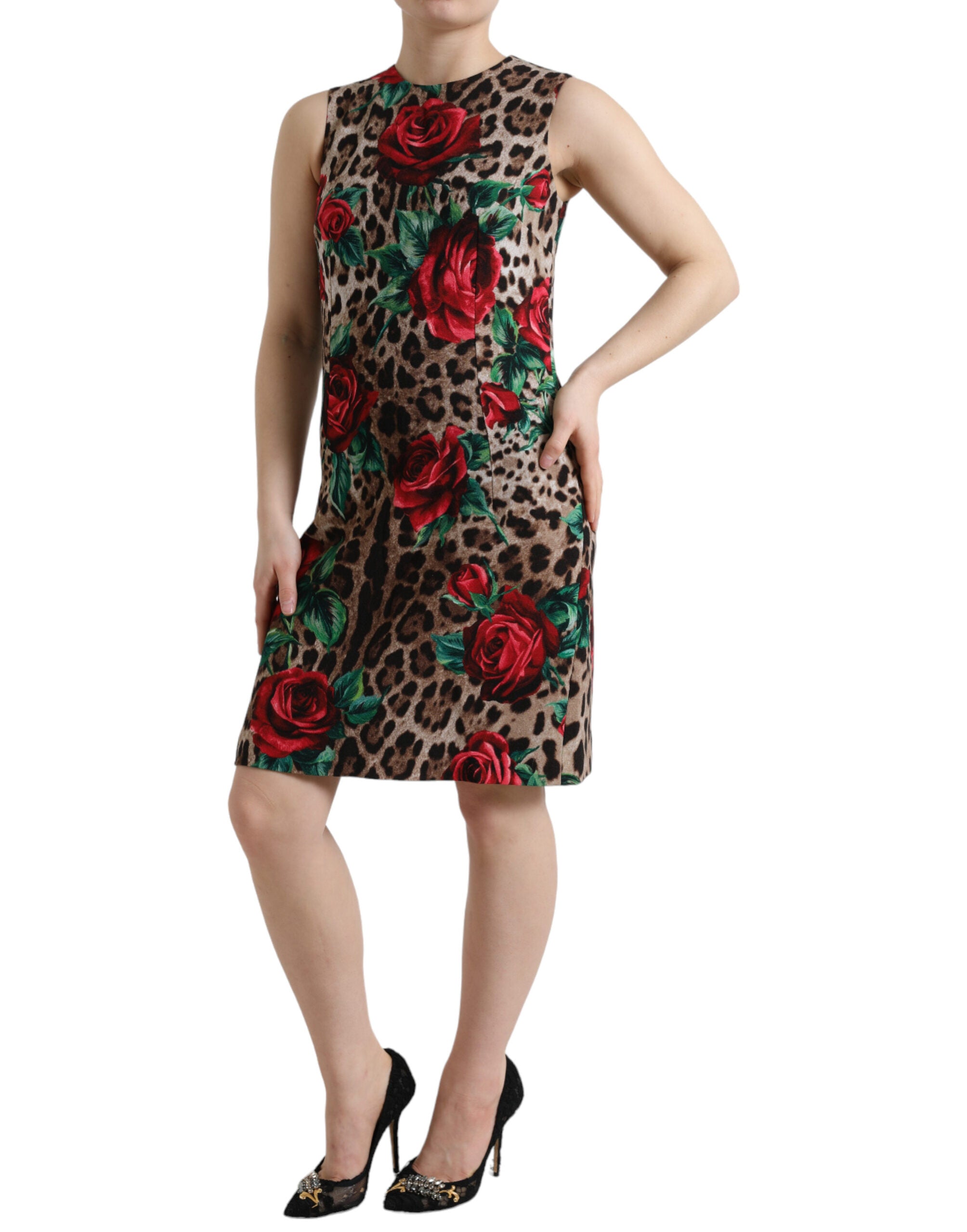 Rochie elegantă Dolce &amp; Gabbana cu imprimeu floral și imprimeu leopard A-line