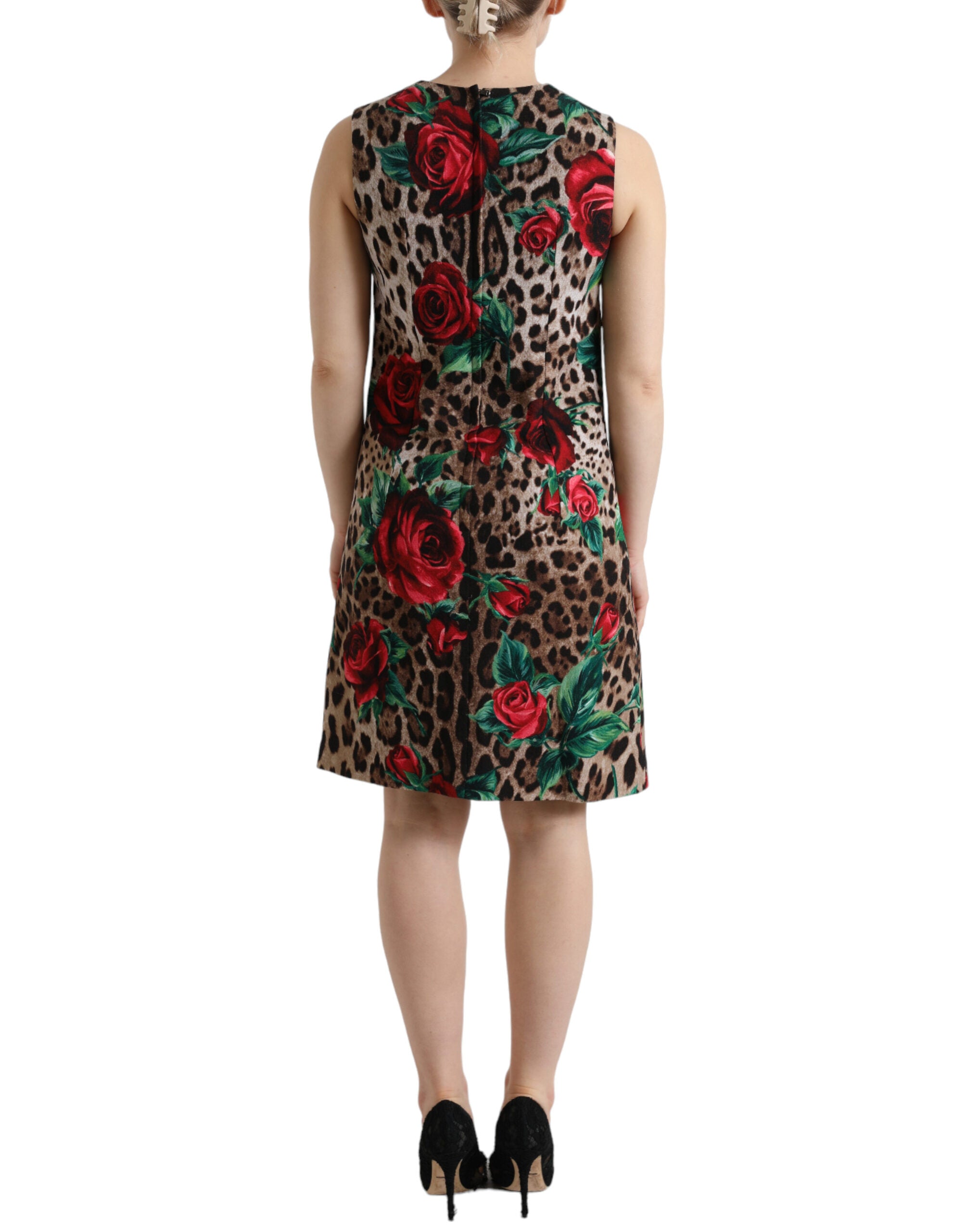 Rochie elegantă Dolce &amp; Gabbana cu imprimeu floral și imprimeu leopard A-line