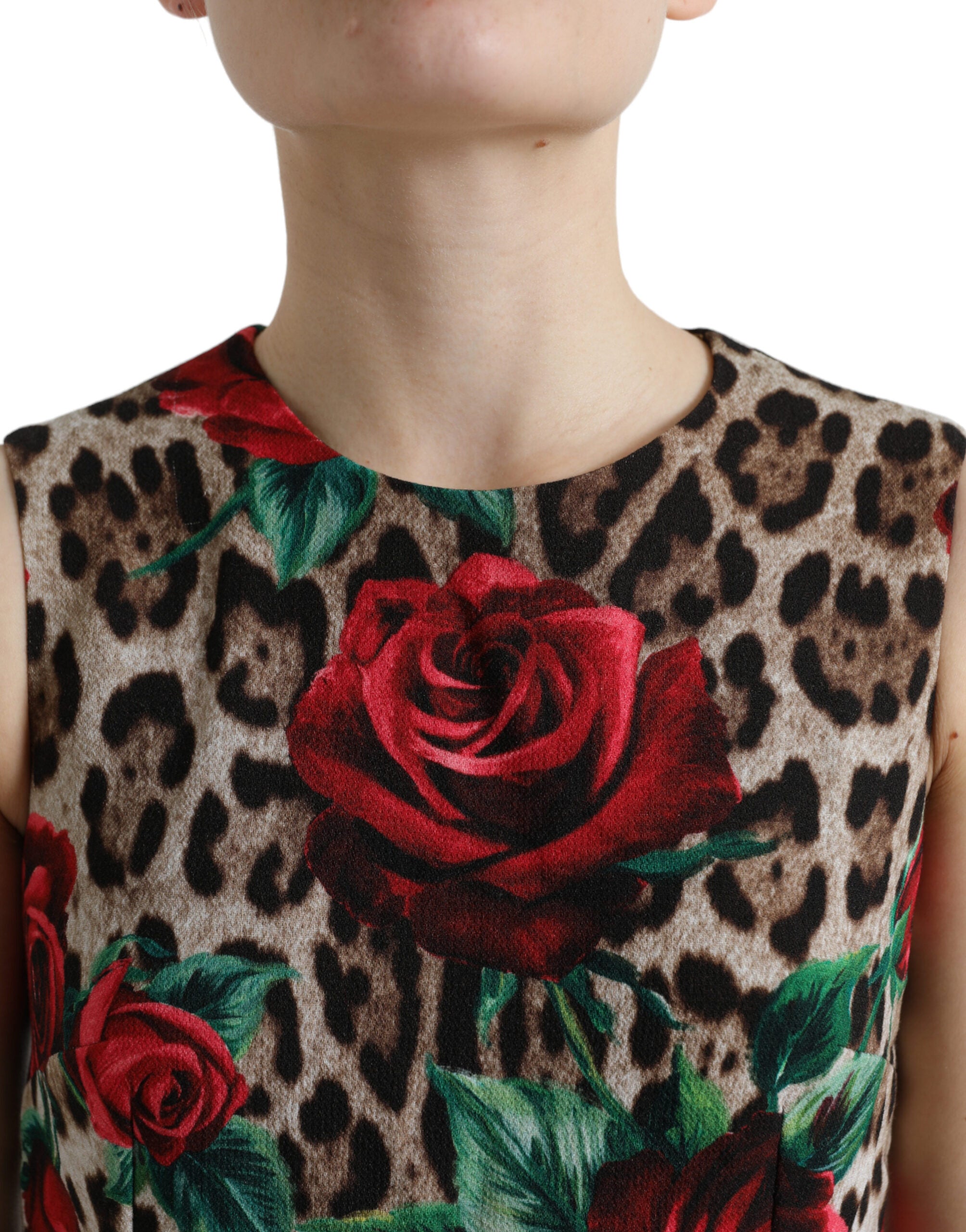 Rochie elegantă Dolce &amp; Gabbana cu imprimeu floral și imprimeu leopard A-line