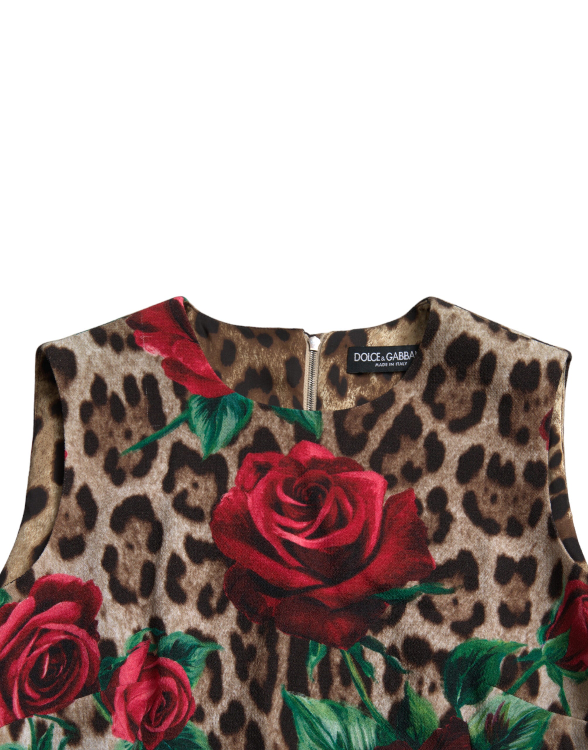 Rochie elegantă Dolce &amp; Gabbana cu imprimeu floral și imprimeu leopard A-line