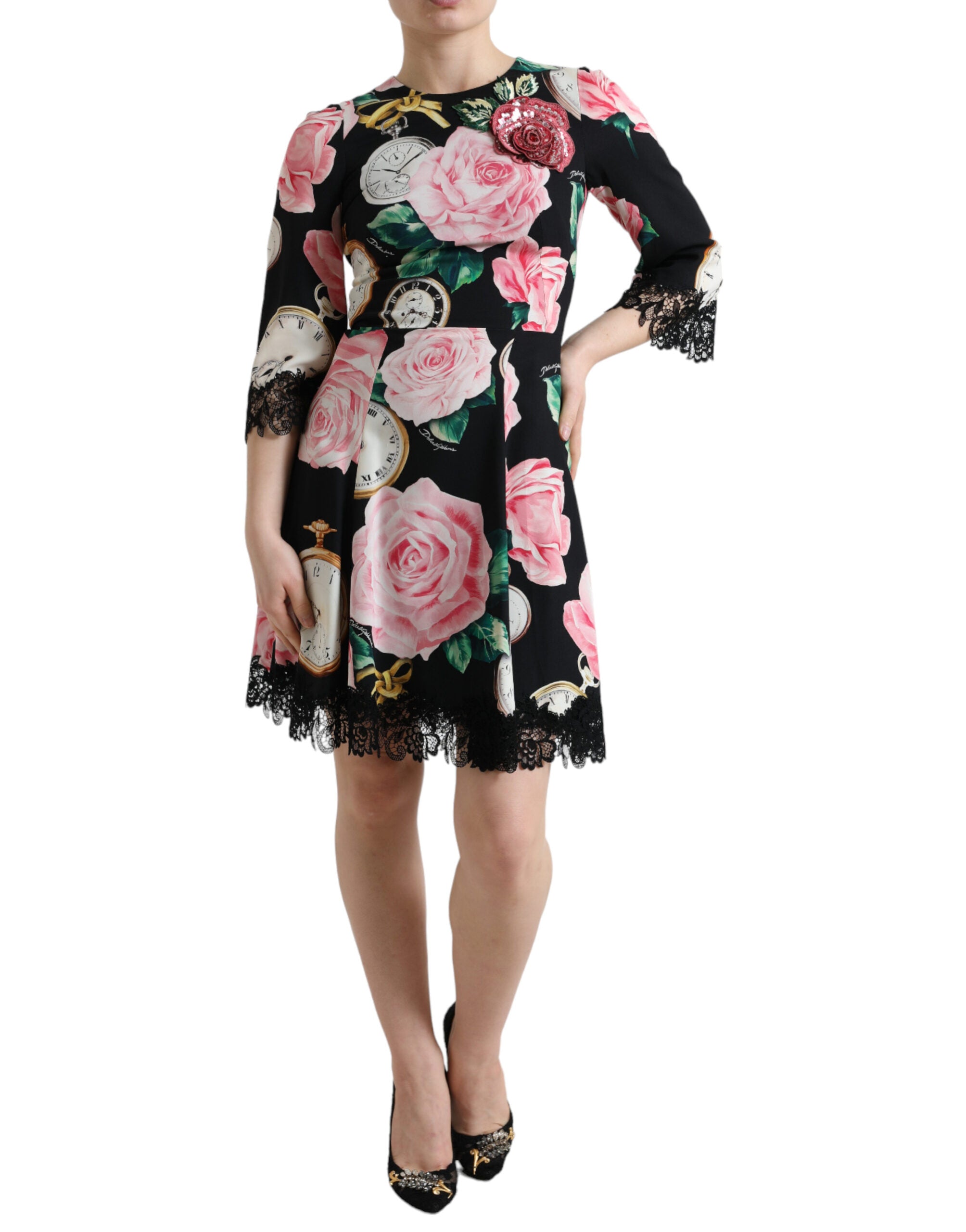 Rochie Dolce &amp; Gabbana Enchanting Floral A-Line cu detalii cu paiete