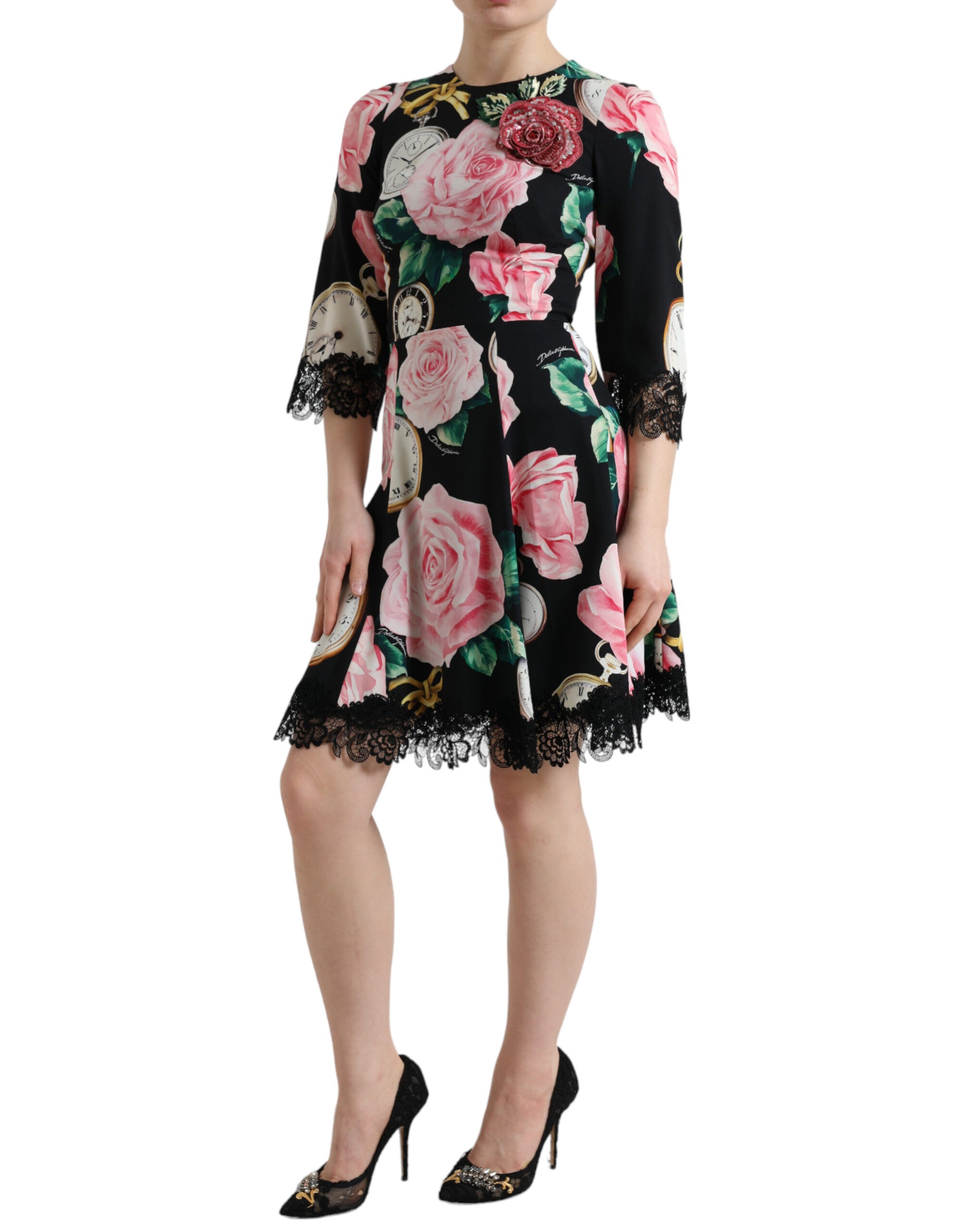 Rochie Dolce &amp; Gabbana Enchanting Floral A-Line cu detalii cu paiete