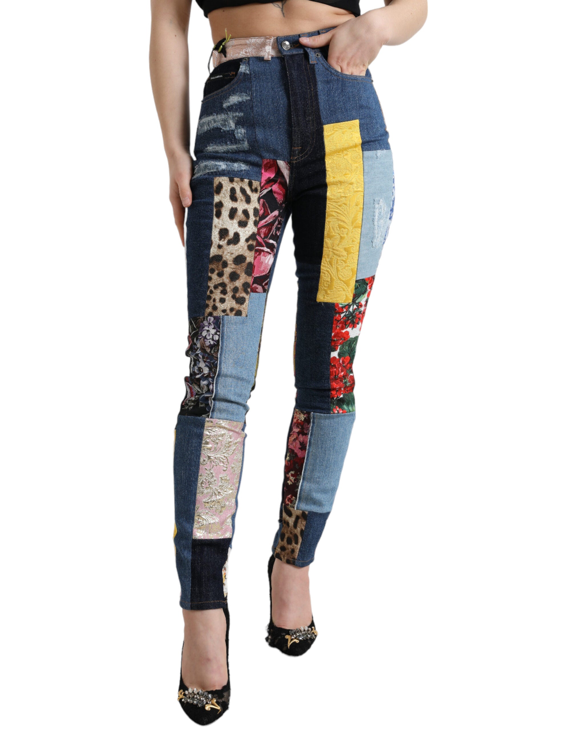 Blugi skinny vibranți Dolce &amp; Gabbana cu model patchwork