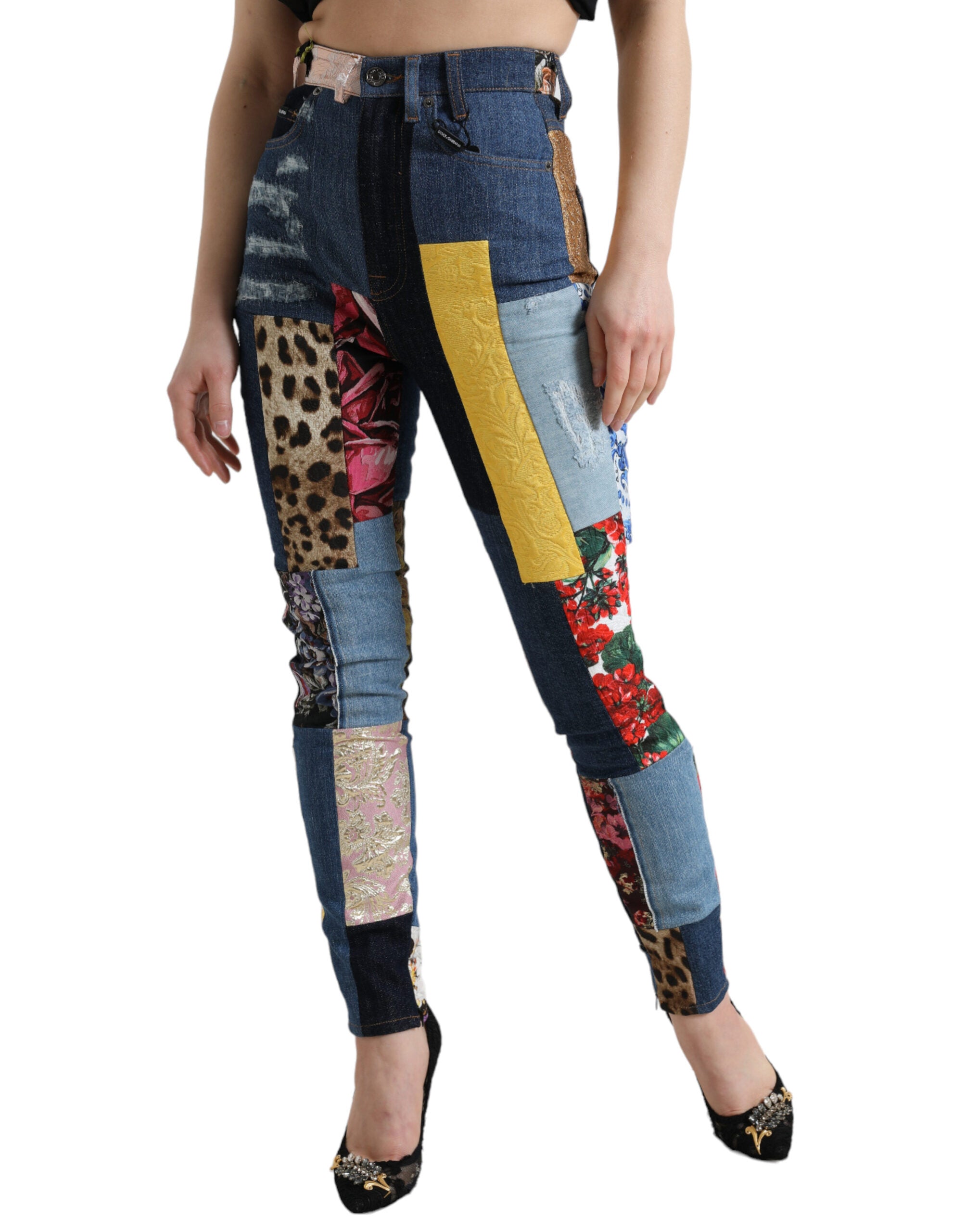 Blugi skinny vibranți Dolce &amp; Gabbana cu model patchwork