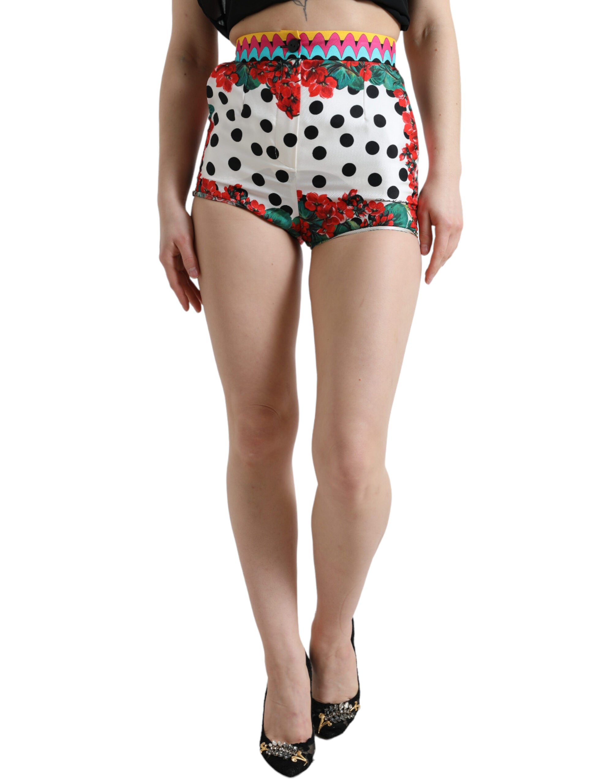 Pantaloni sport Dolce &amp; Gabbana din mătase multicoloră cu talie înaltă