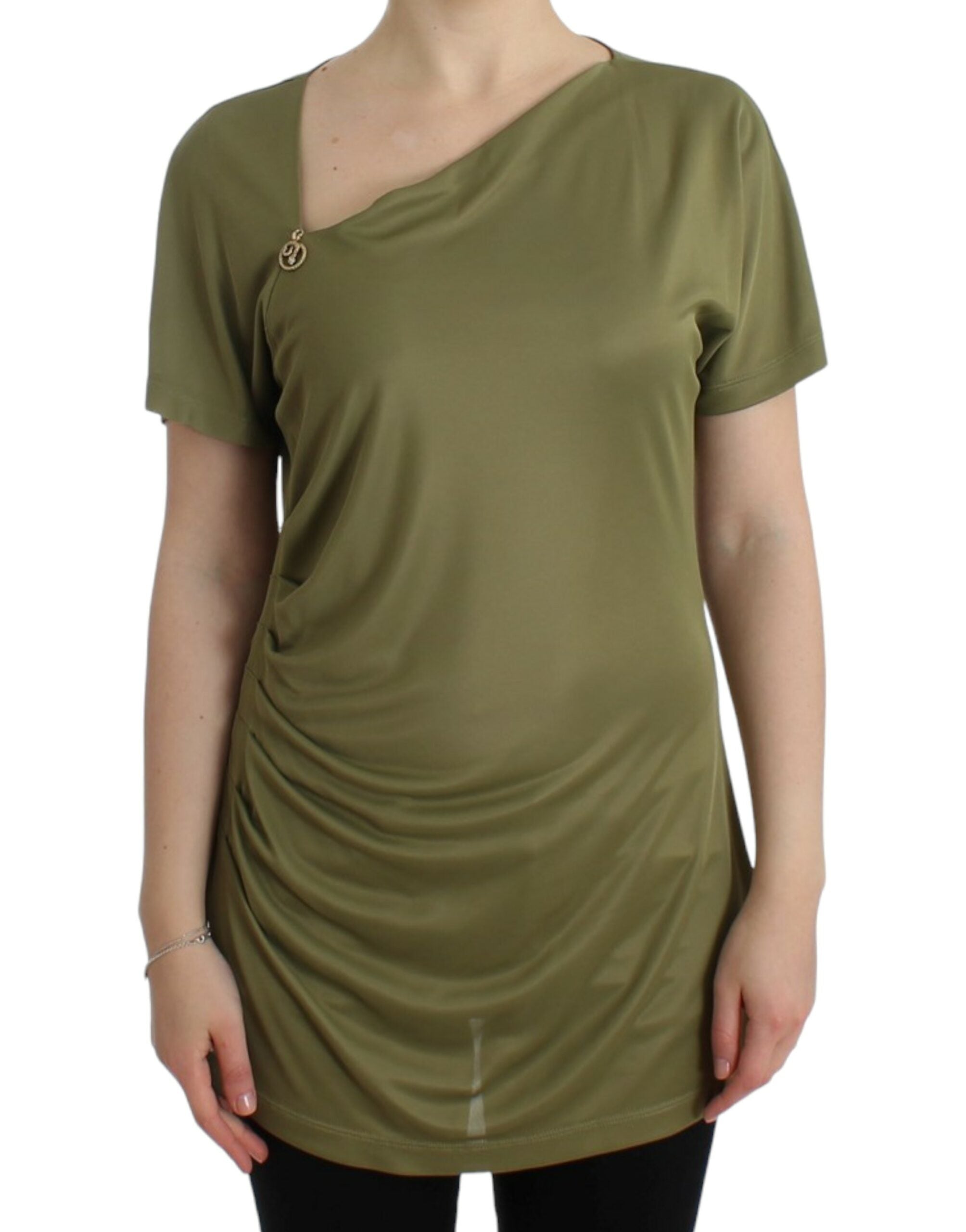Bluză Cavalli elegantă din jerseu verde cu accente aurii