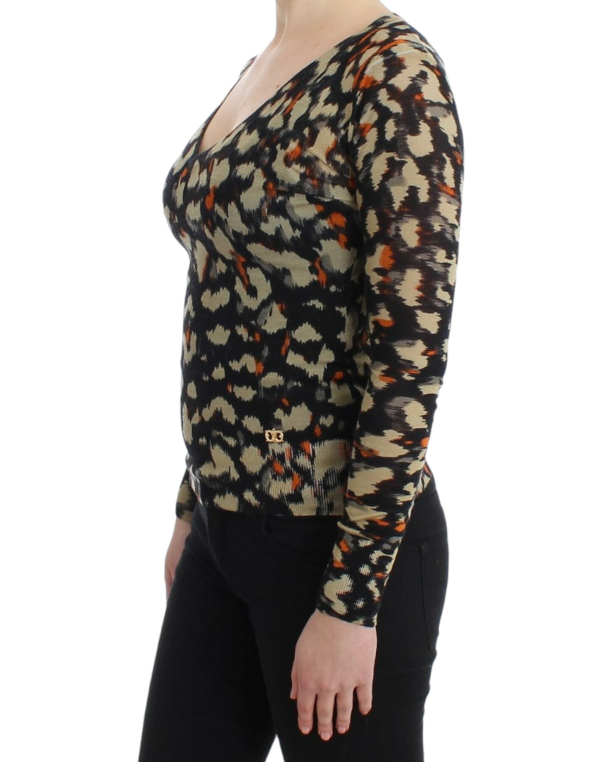 Cavalli – Eleganter, mehrfarbiger Wollpullover mit V-Ausschnitt
