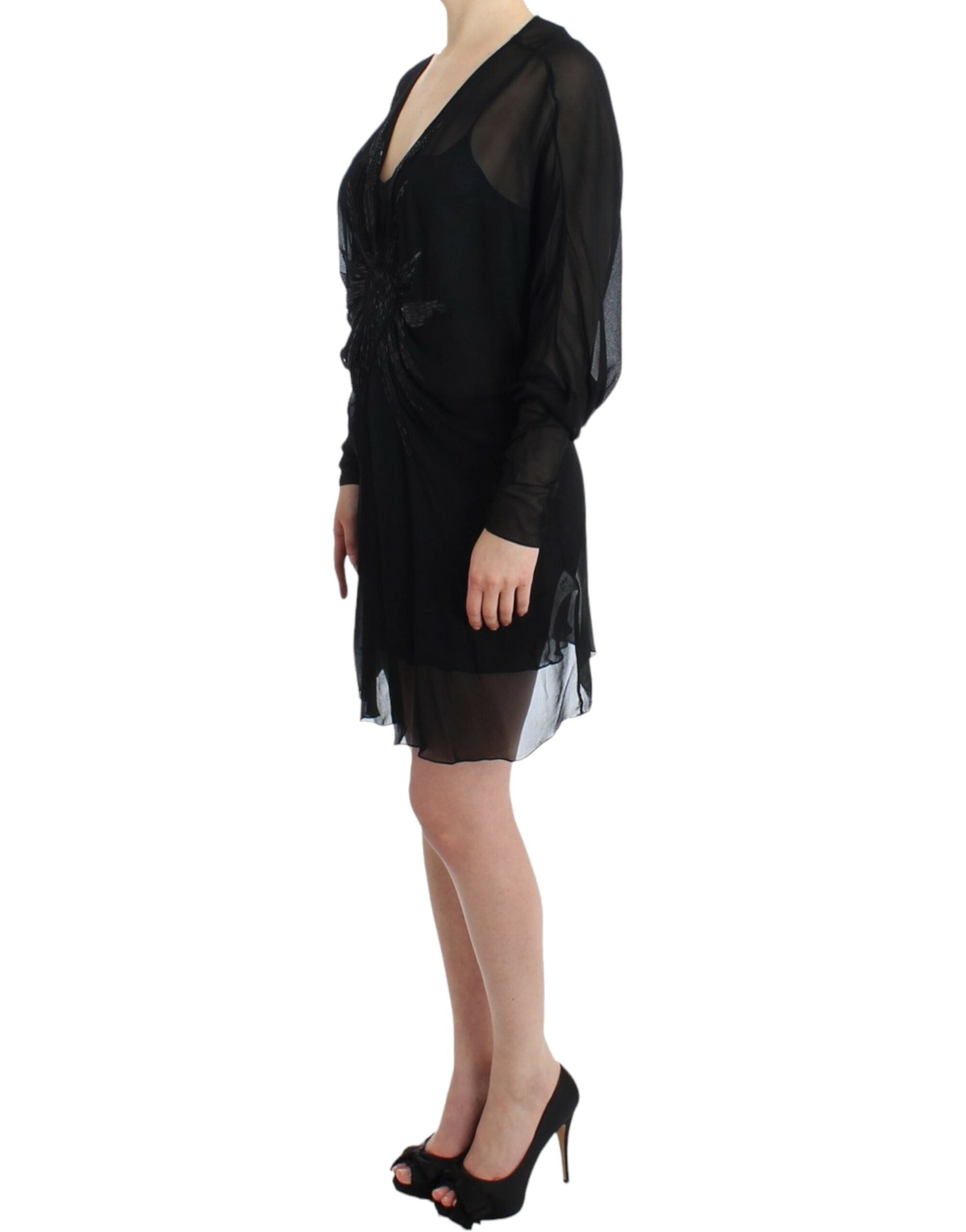 Cavalli – Elegantes, transparentes schwarzes Blousonkleid aus Seide