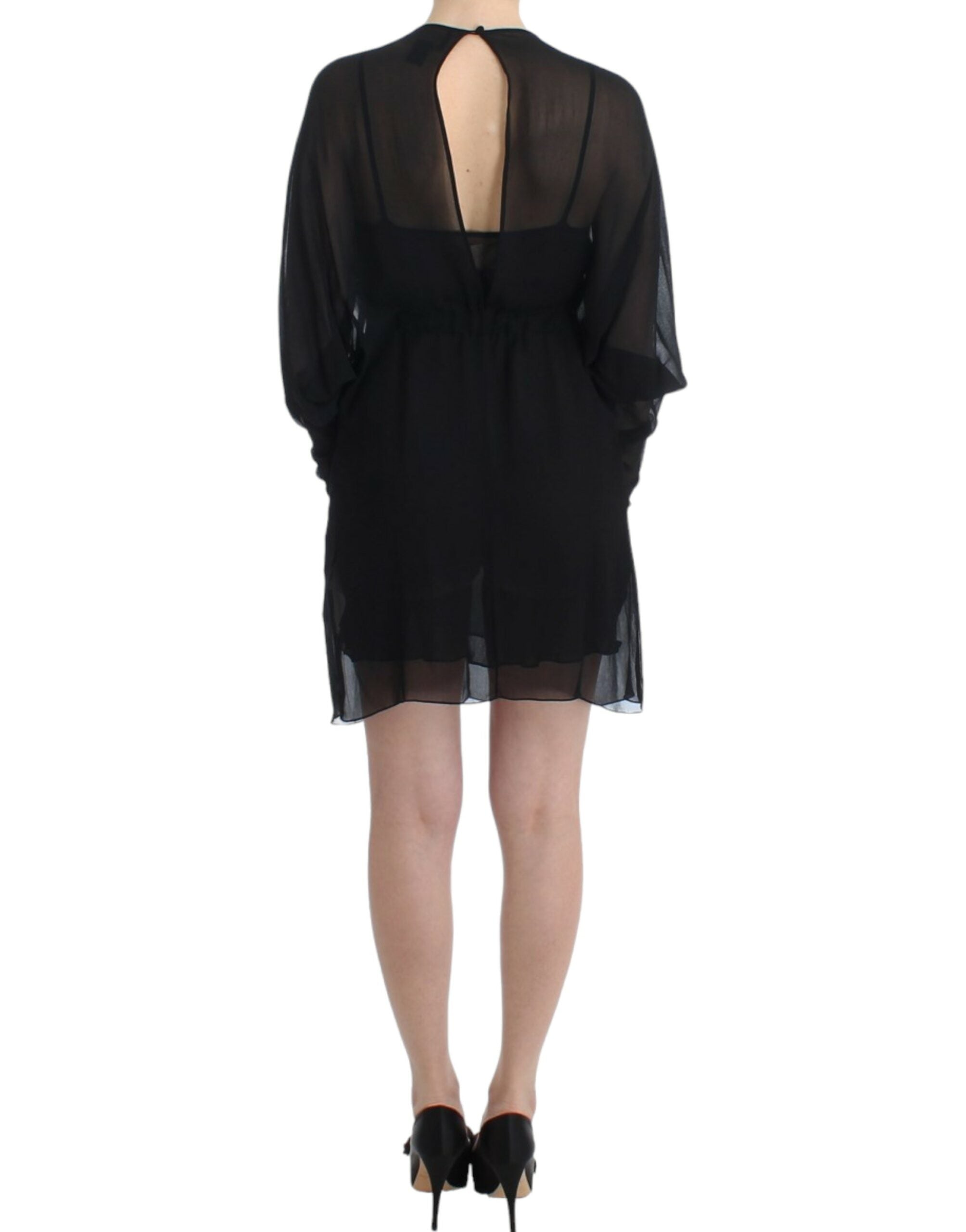 Cavalli – Elegantes, transparentes schwarzes Blousonkleid aus Seide