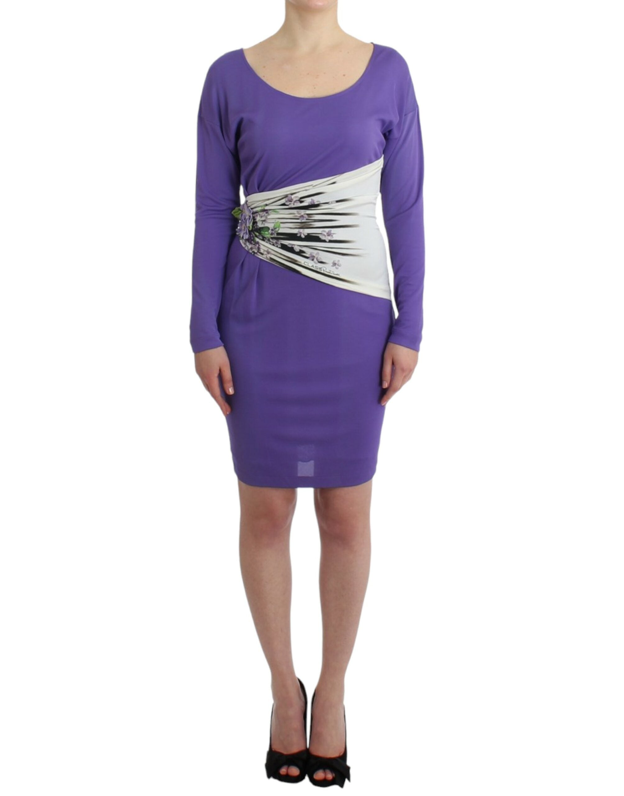 Cavalli – Elegantes Jerseykleid mit Blumenmuster in Lila