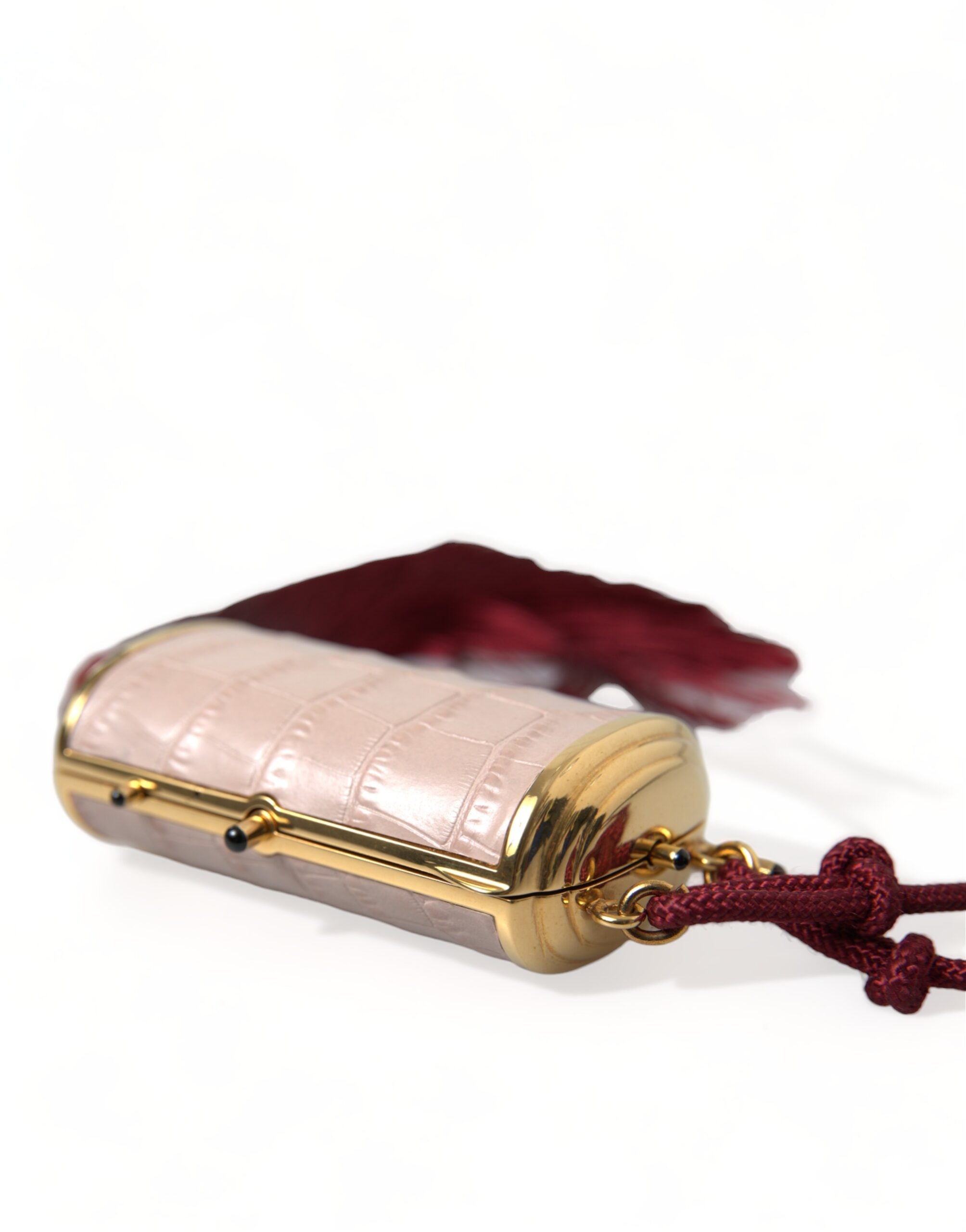 Dolce &amp; Gabbana Geantă mini cu oglindă din piele roz exotică și ciucure
