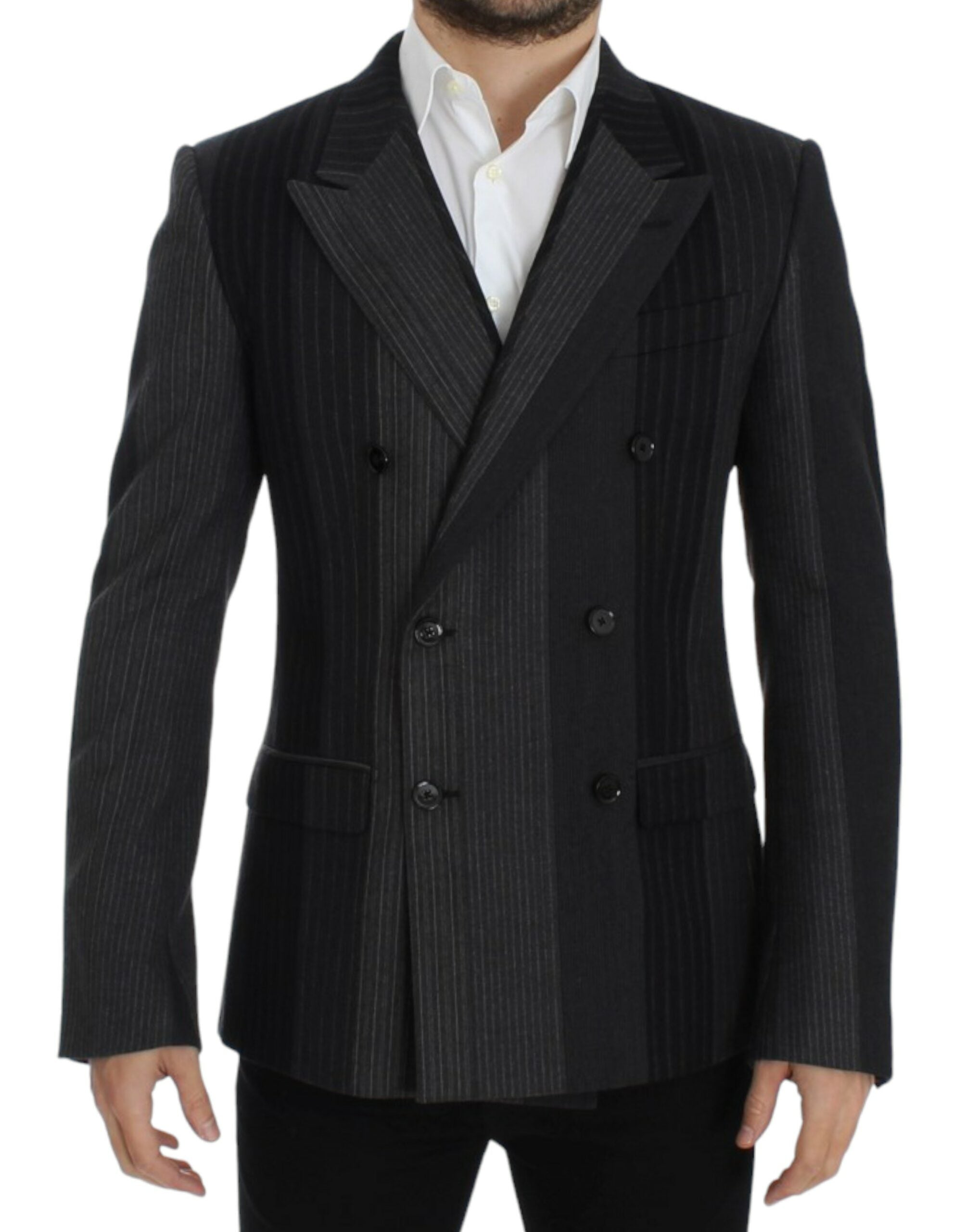 Dolce &amp; Gabbana Eleganter, grau gestreifter Slim-Blazer aus Wolle