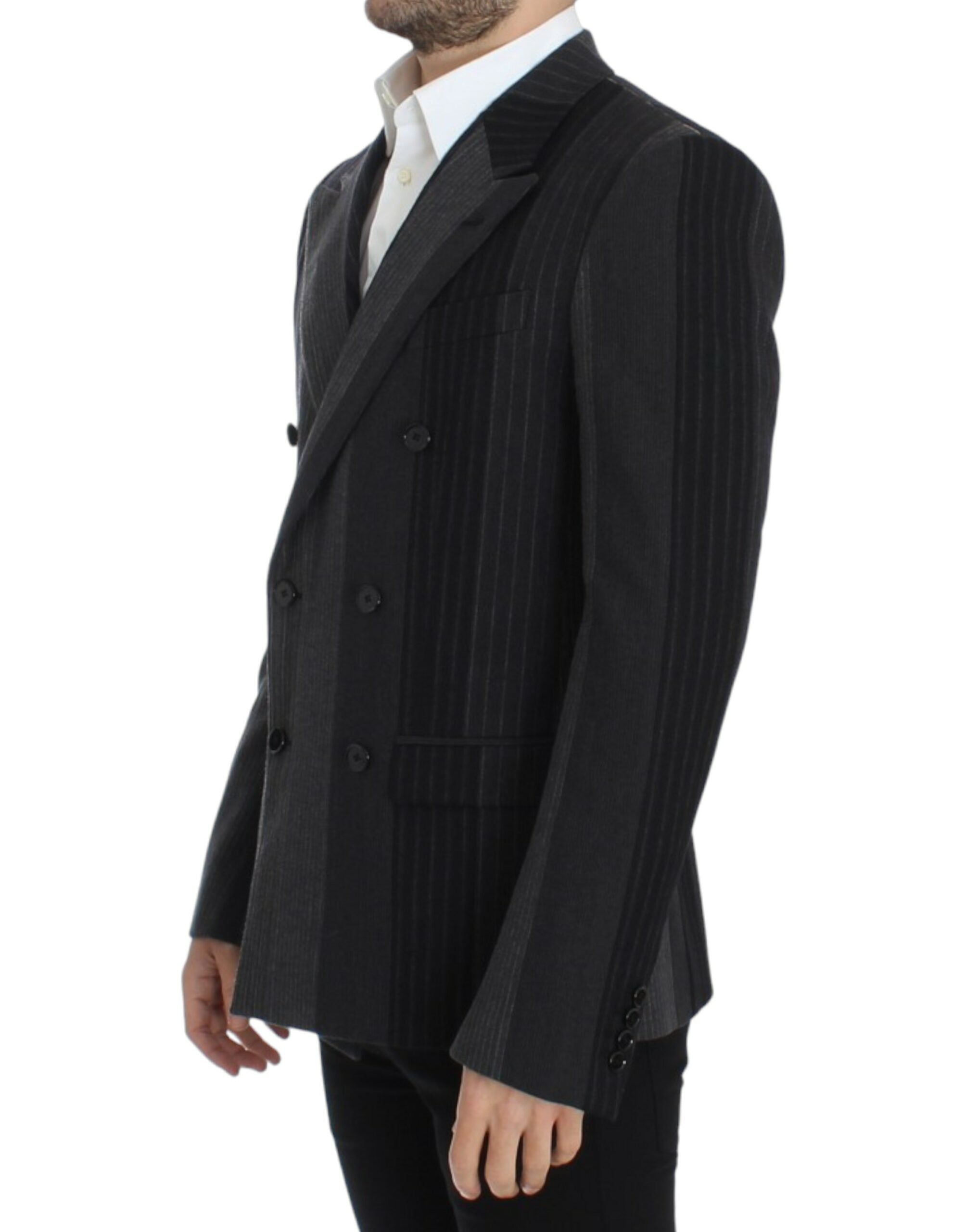 Dolce &amp; Gabbana Eleganter, grau gestreifter Slim-Blazer aus Wolle
