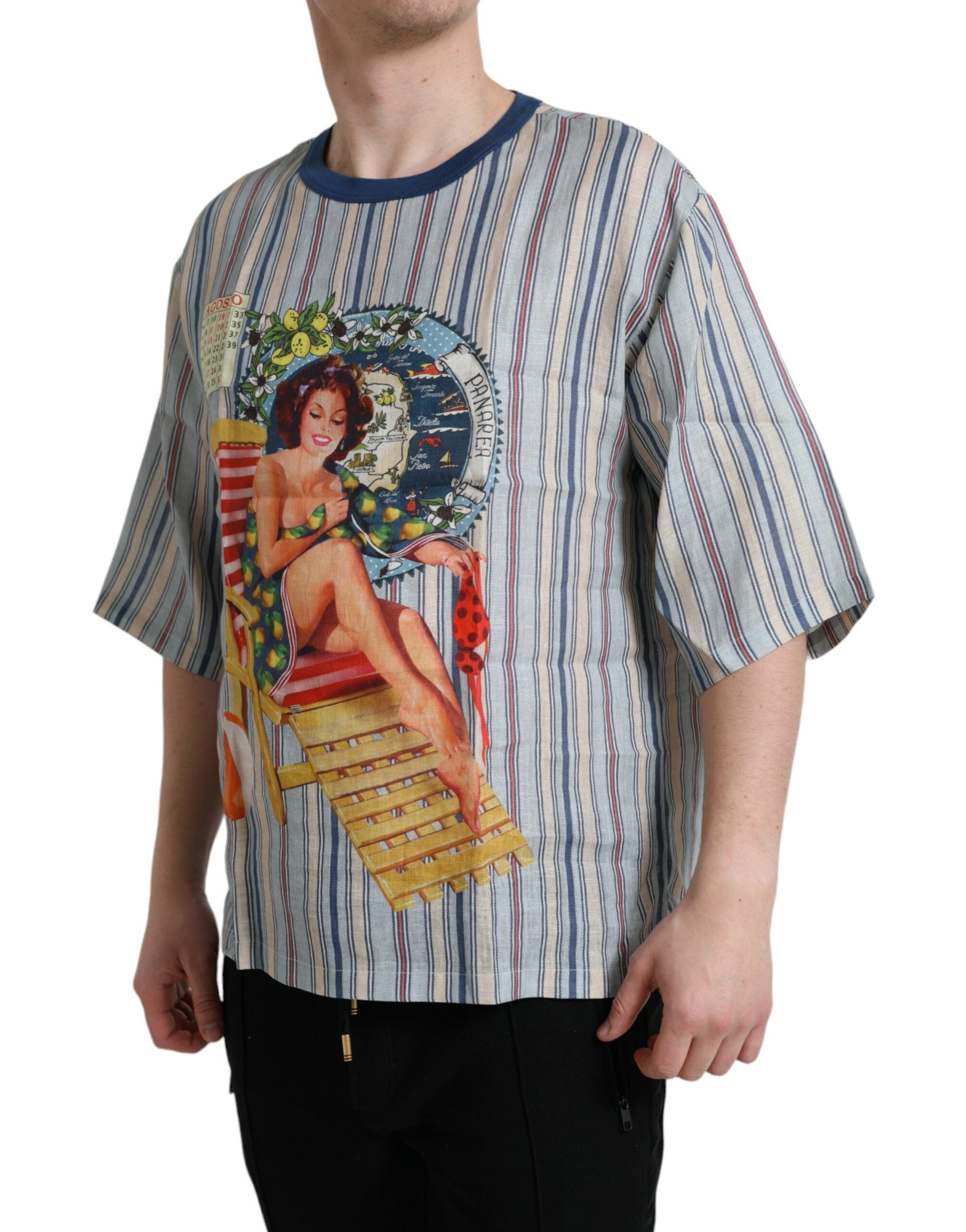 Dolce & Gabbana Multicolor Agosto Print Linen T-shirt