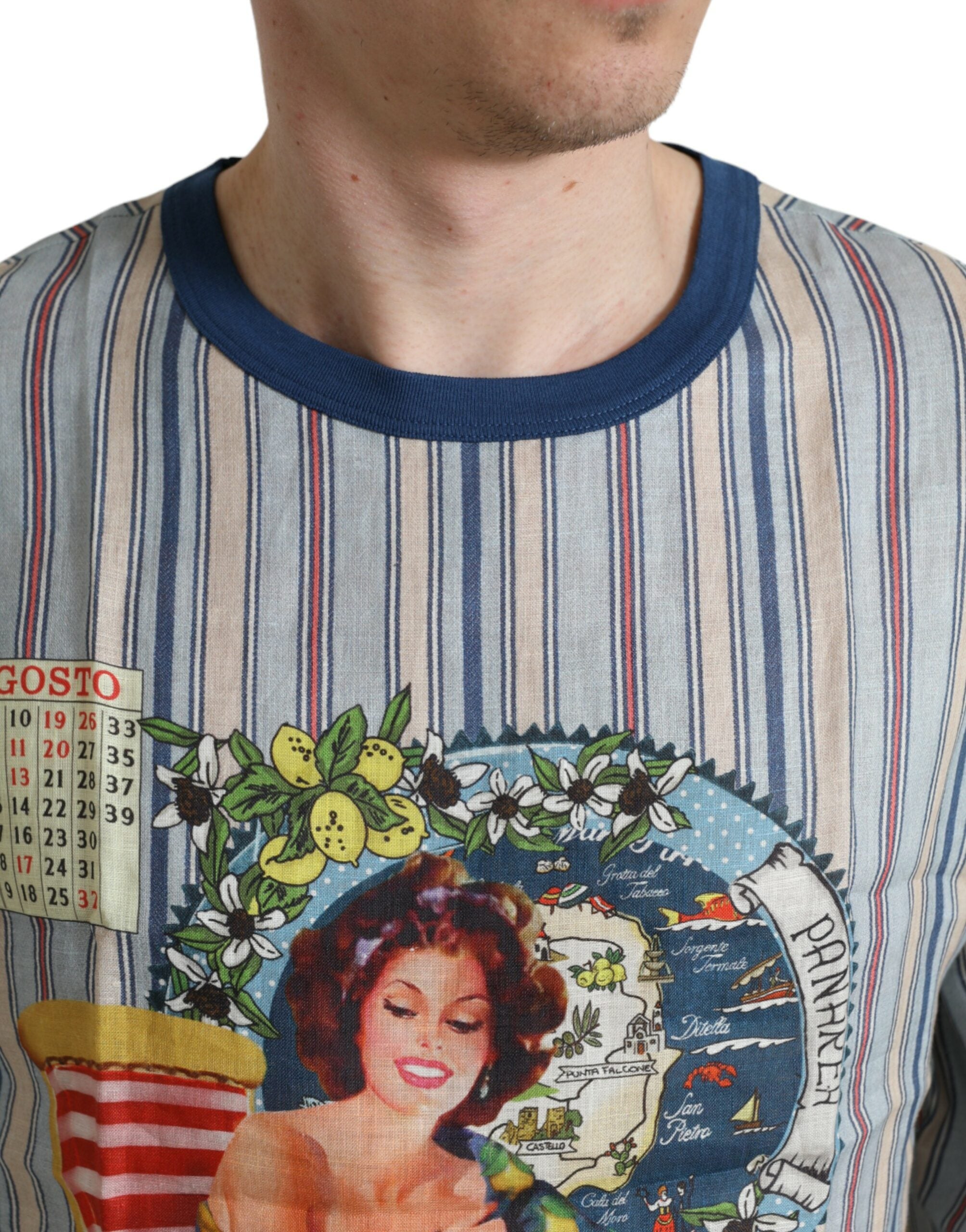Dolce & Gabbana Multicolor Agosto Print Linen T-shirt