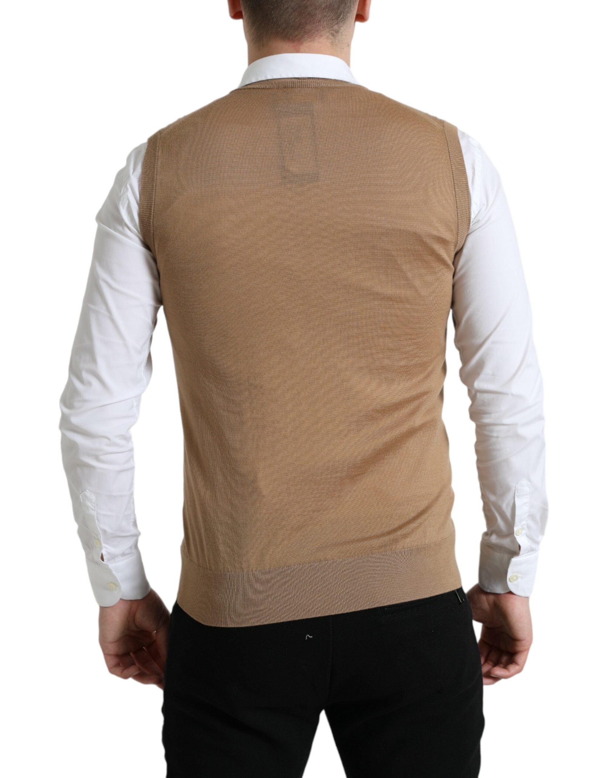 Dolce &amp; Gabbana Eleganter ärmelloser Wollpullover mit V-Ausschnitt