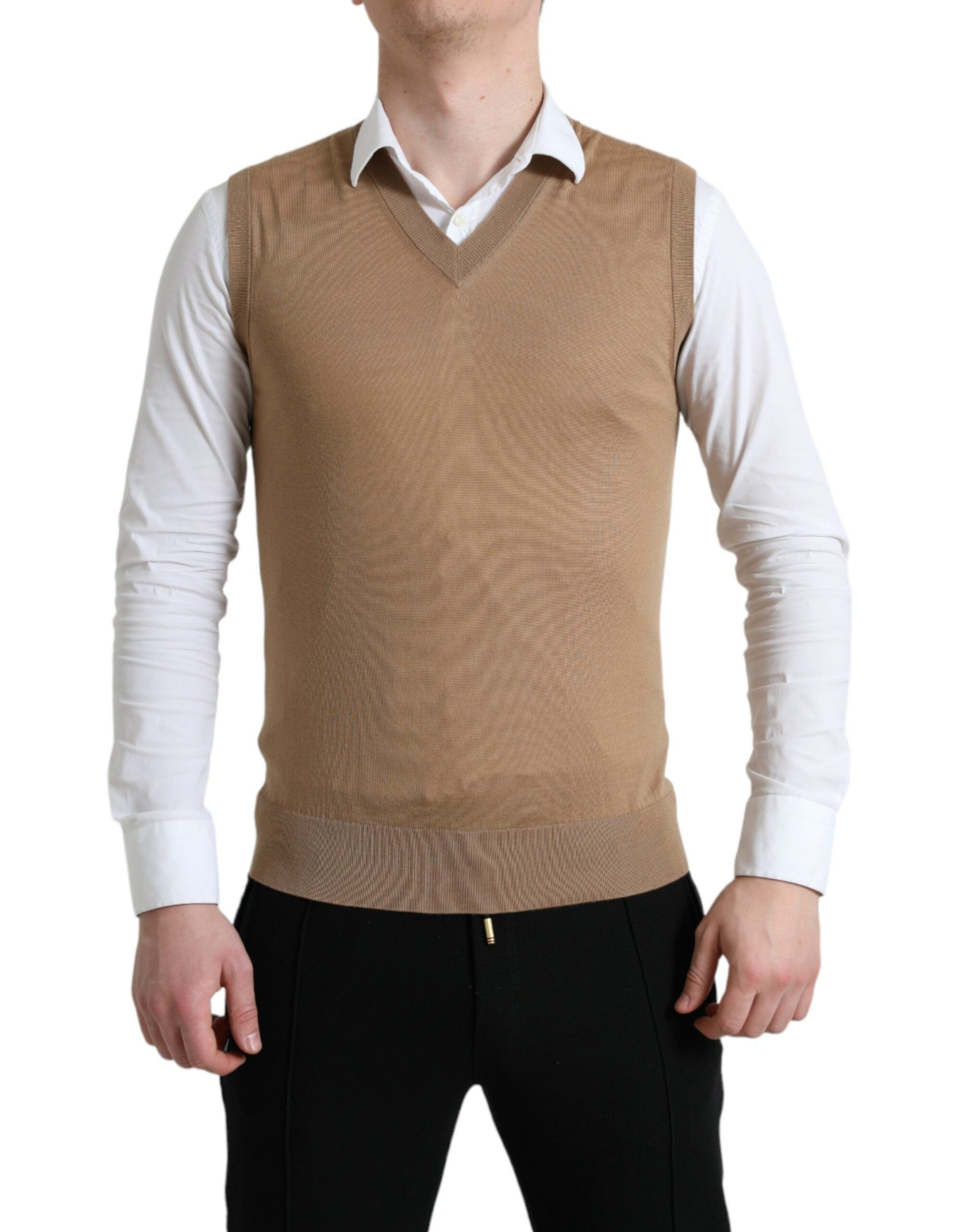 Dolce &amp; Gabbana Eleganter ärmelloser Wollpullover mit V-Ausschnitt